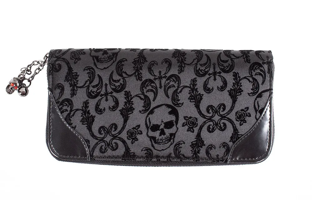 Banned Apparel Goth Steampunk Flocked Ribcage Skeleton Cameo Zip Around Wallet