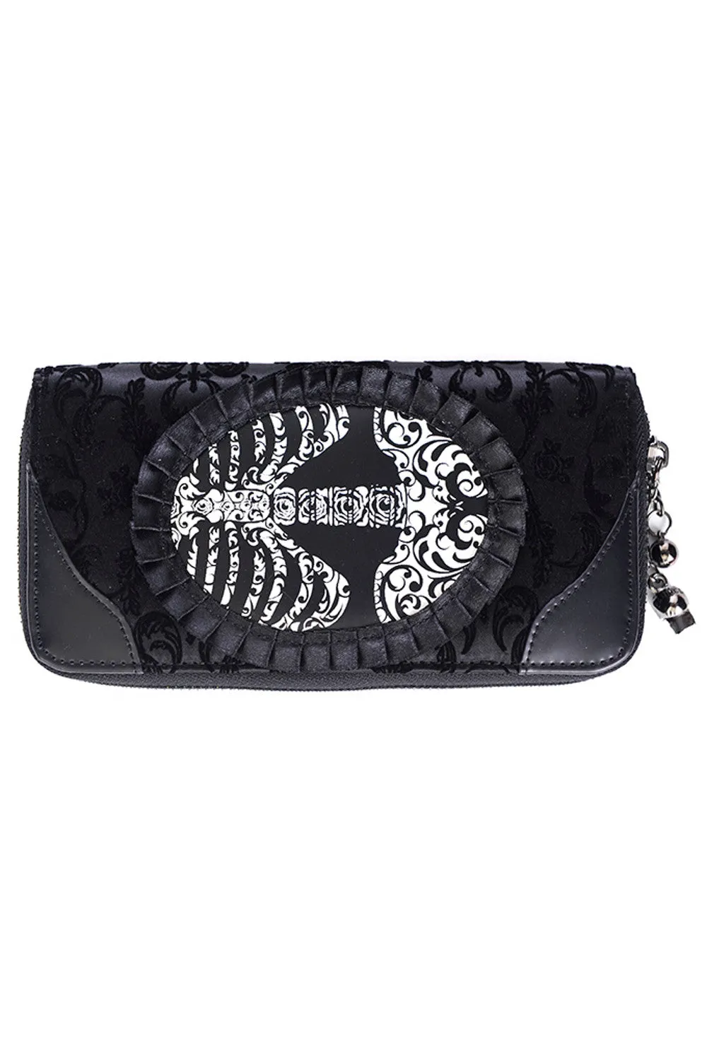 Banned Apparel Goth Steampunk Flocked Ribcage Skeleton Cameo Zip Around Wallet