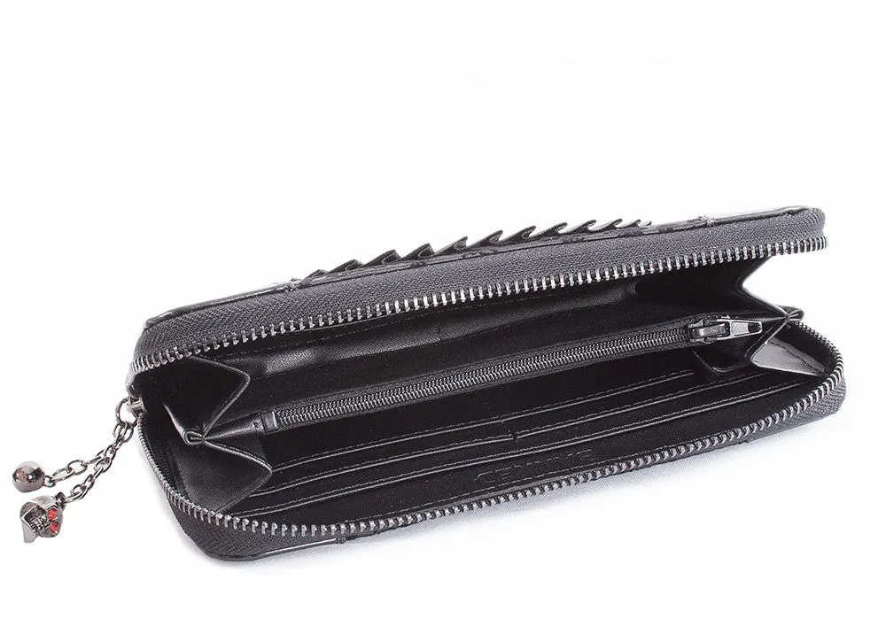 Banned Apparel Goth Steampunk Flocked Ribcage Skeleton Cameo Zip Around Wallet