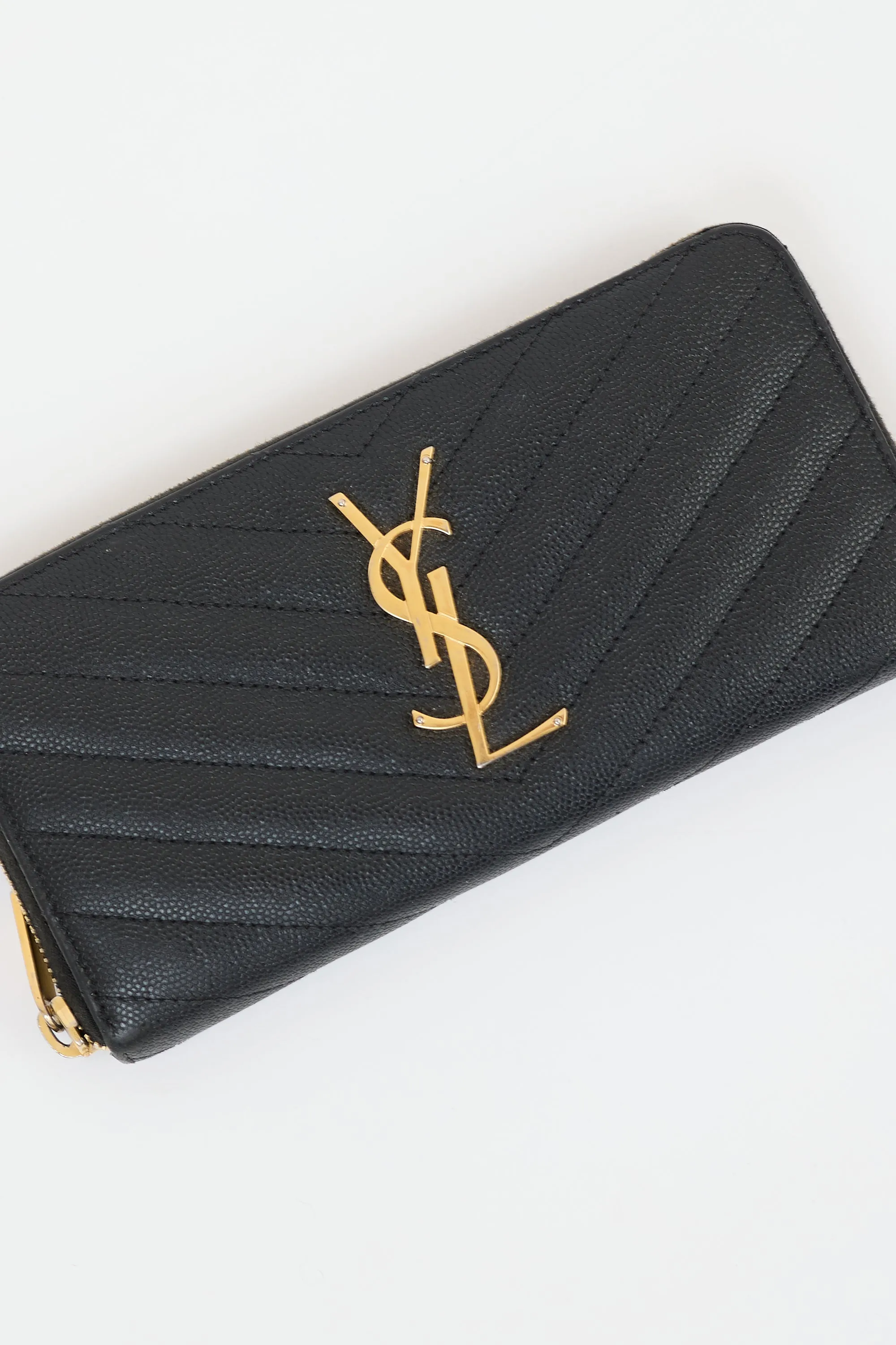 Black Leather Cassandre Zip Around Wallet