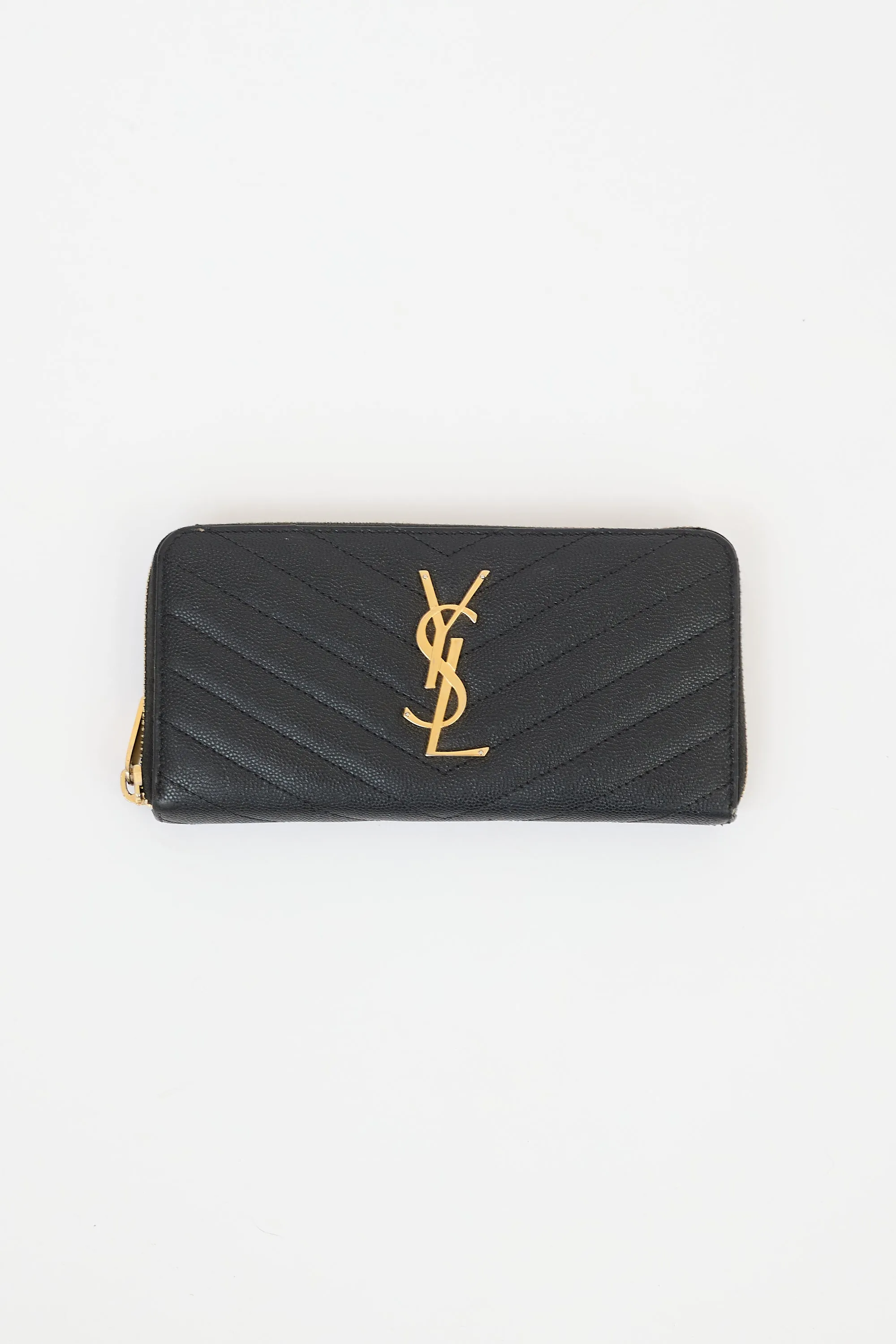 Black Leather Cassandre Zip Around Wallet