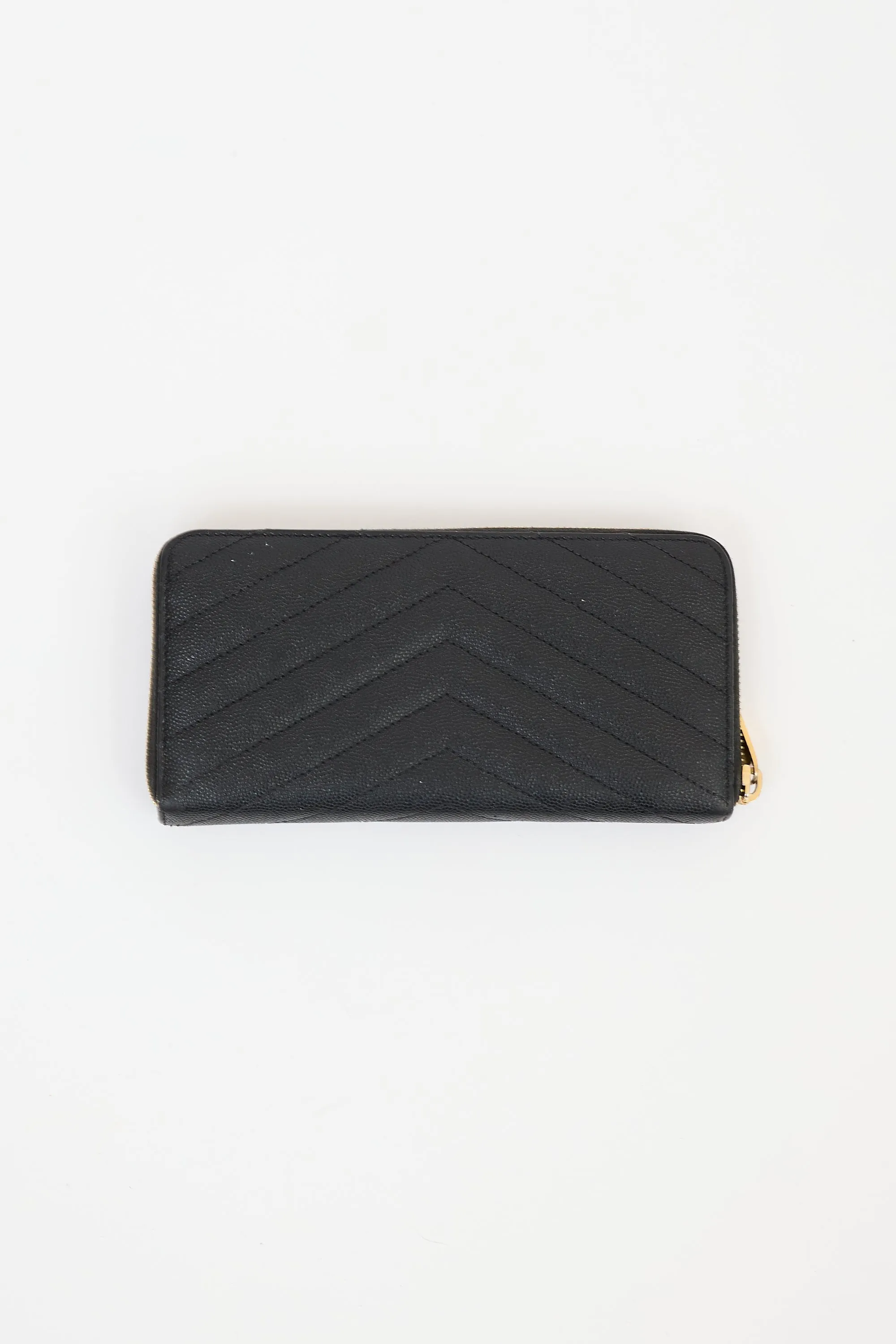 Black Leather Cassandre Zip Around Wallet