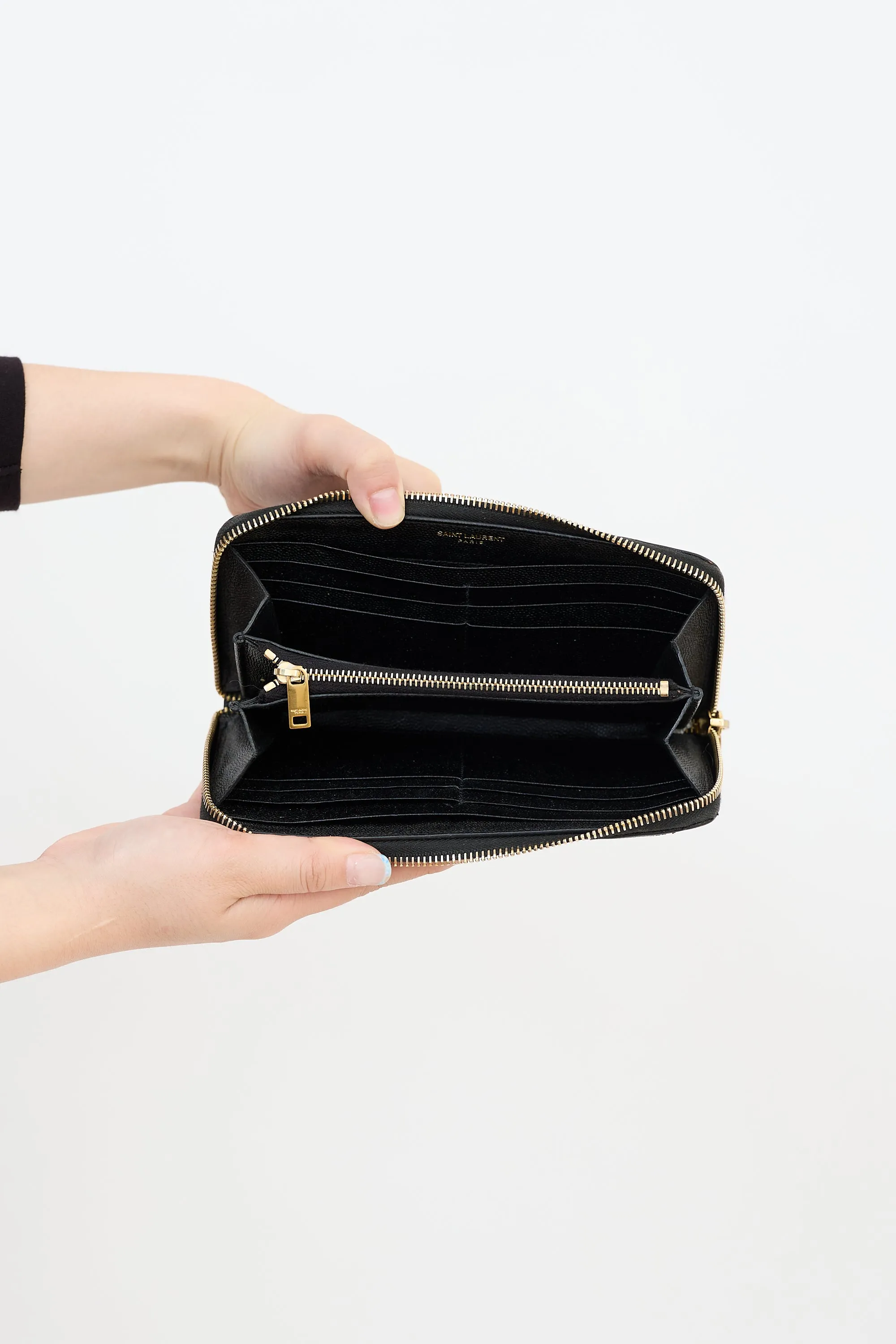 Black Leather Cassandre Zip Around Wallet