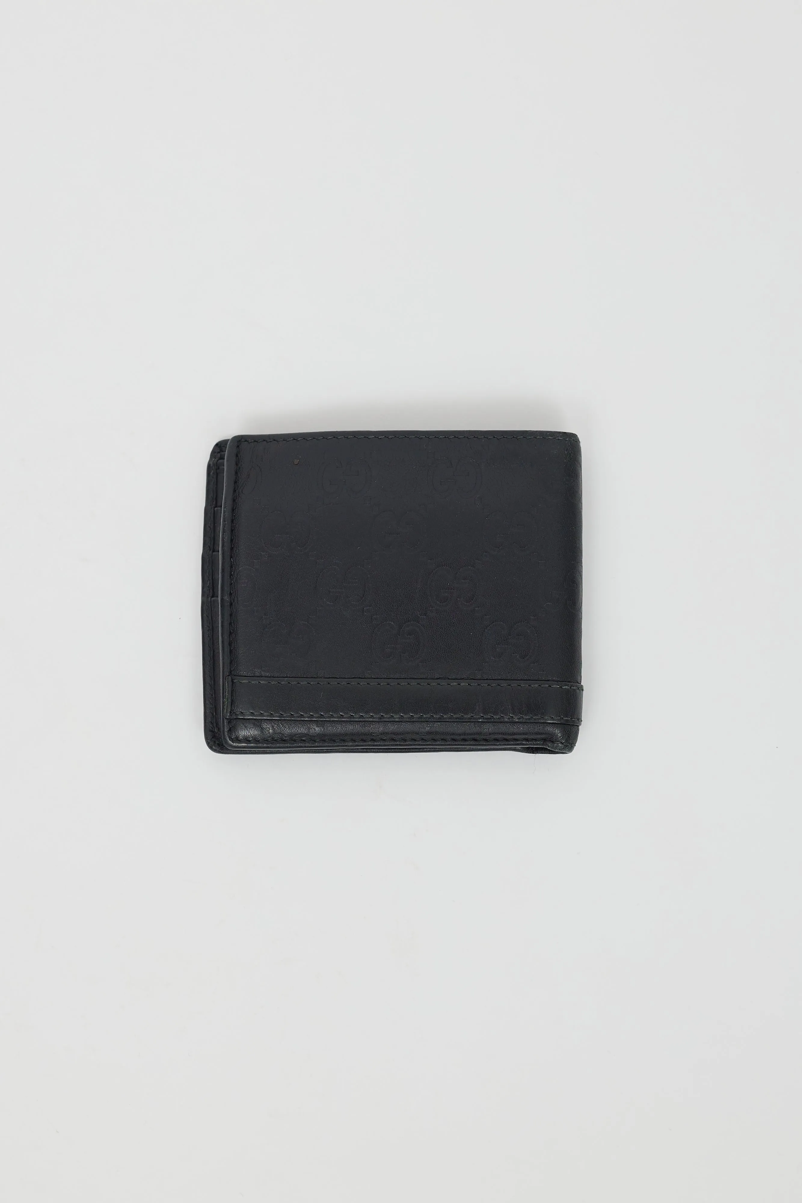 Black Leather Guccissima Bi-Fold Wallet