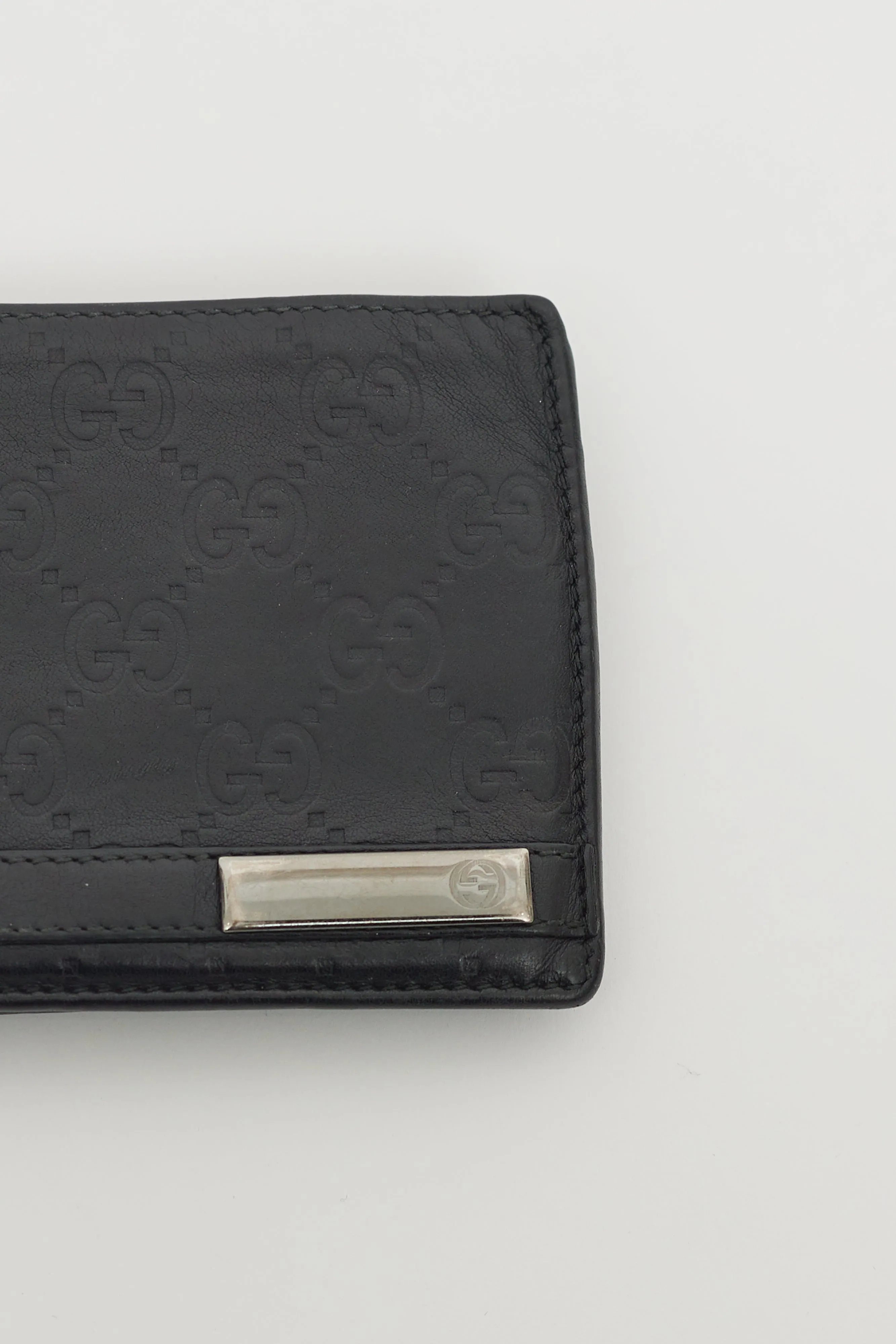 Black Leather Guccissima Bi-Fold Wallet