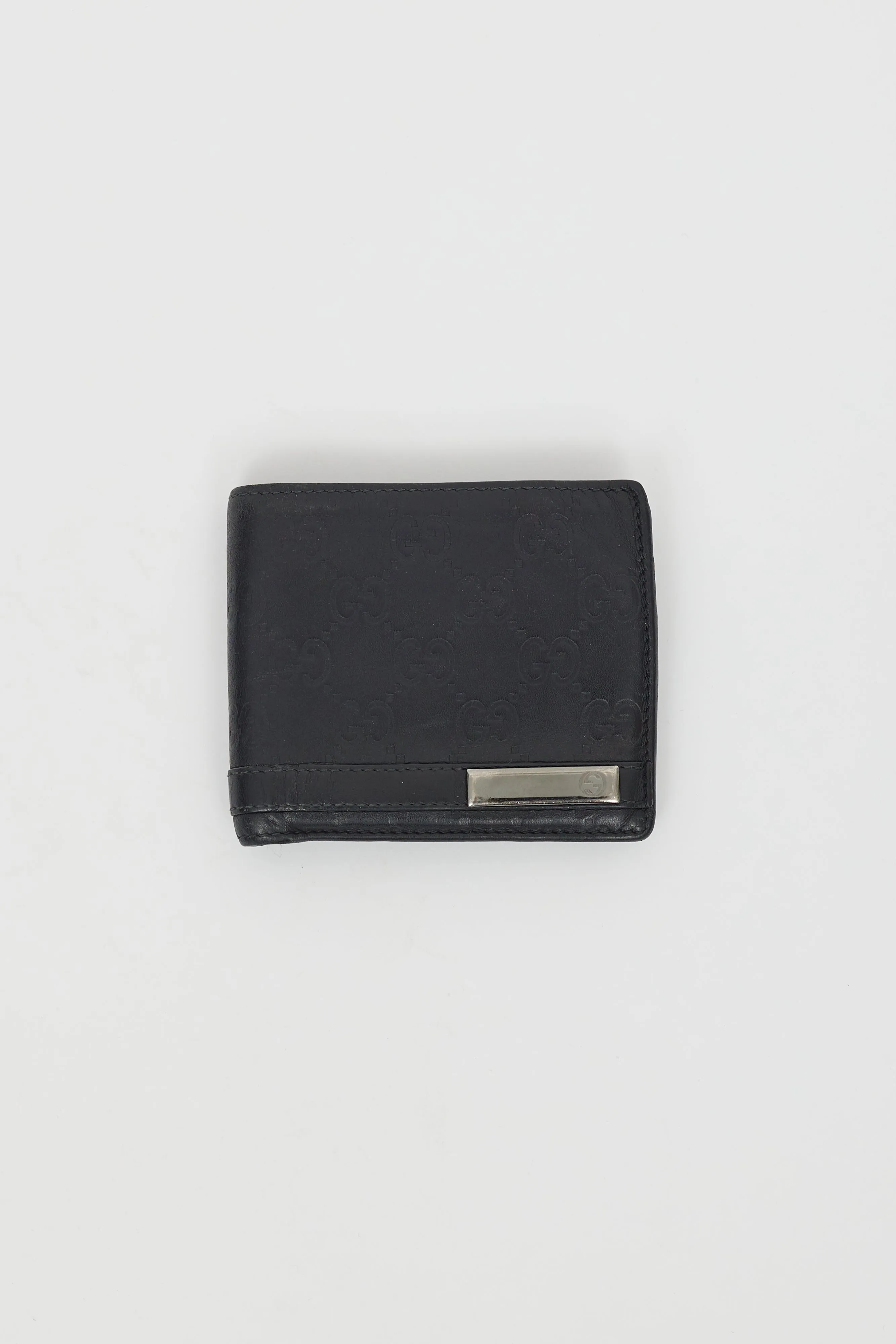 Black Leather Guccissima Bi-Fold Wallet