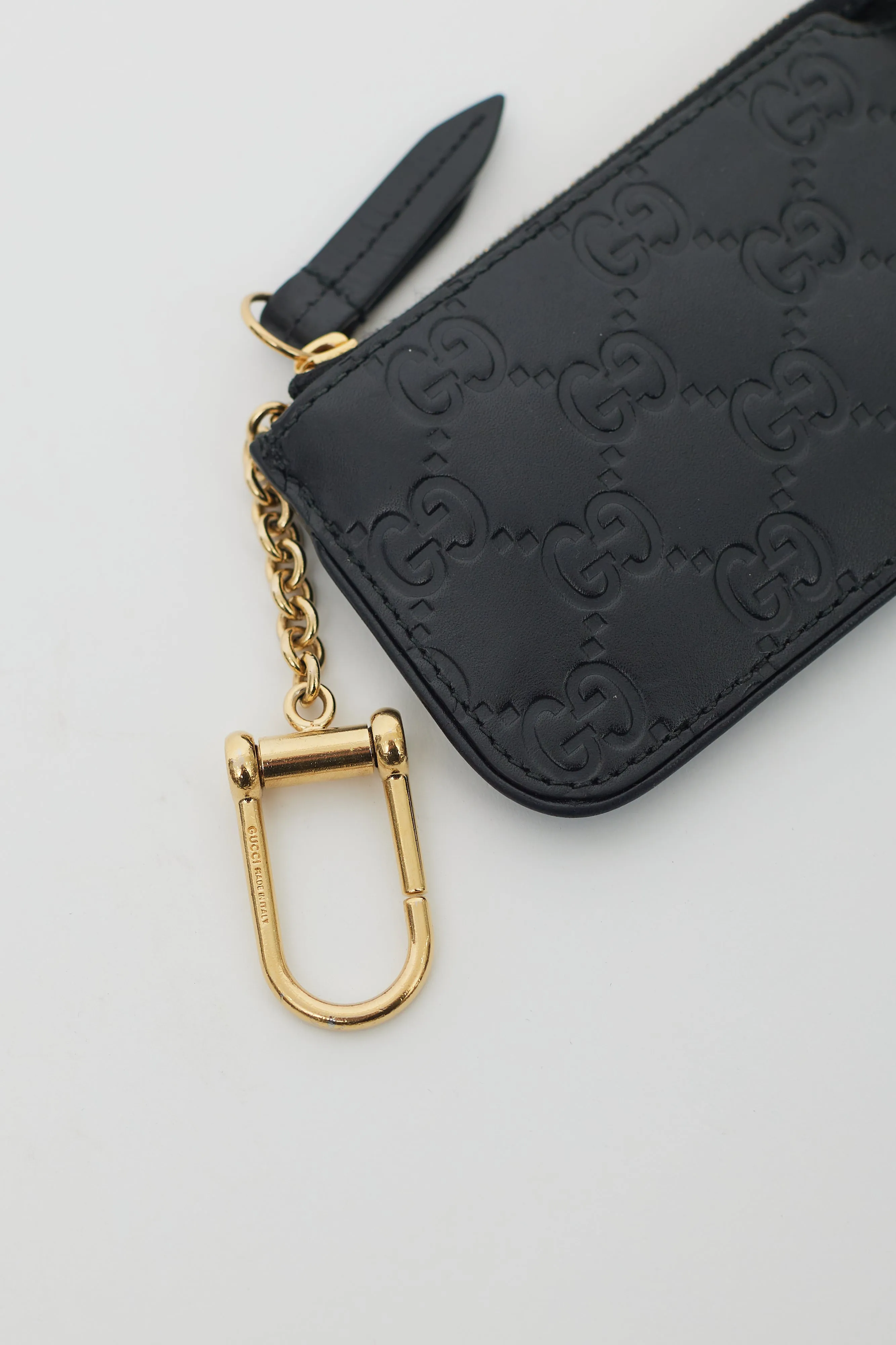 Black Leather Guccissima Key Coin Purse
