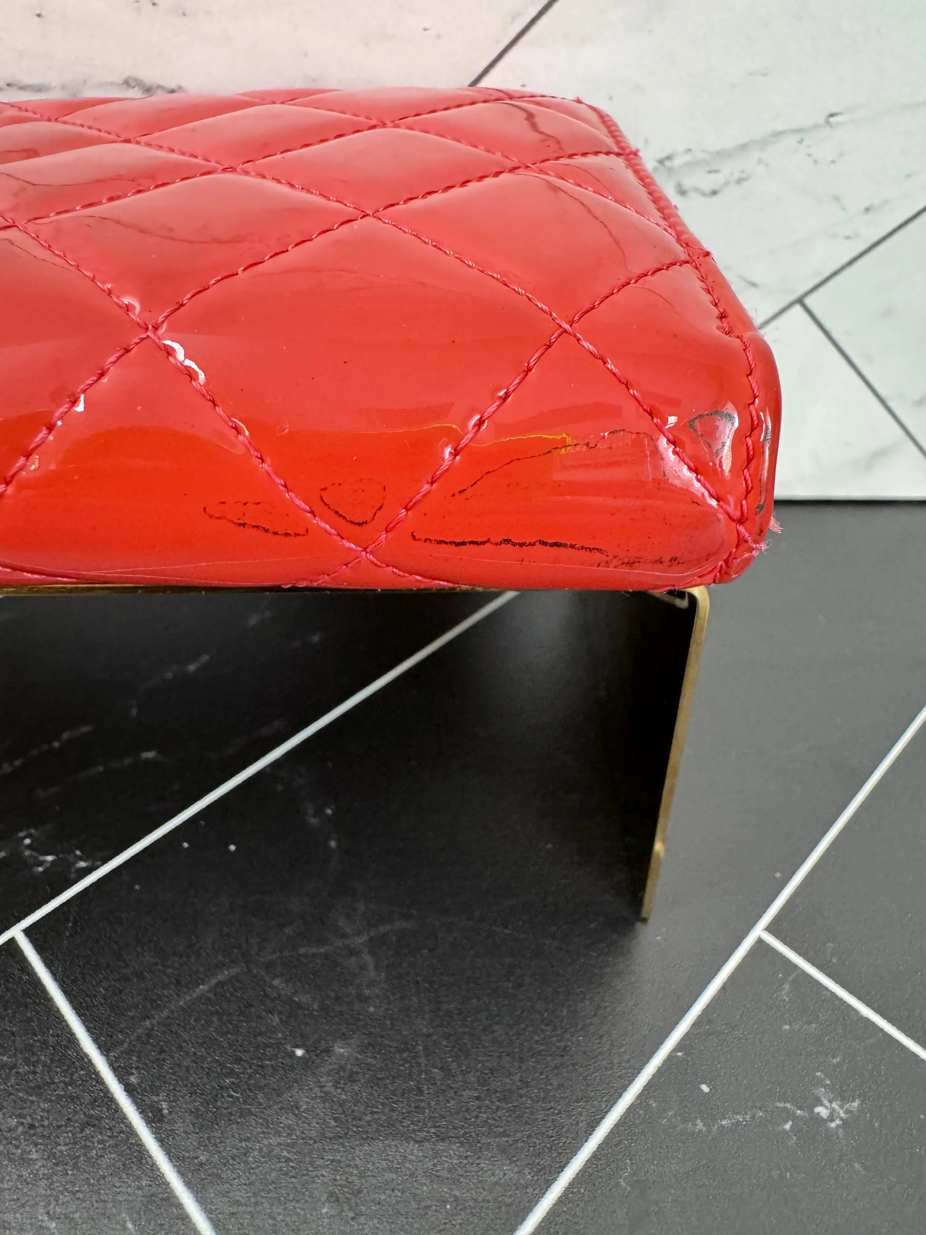Chanel Coral Red Quilted Patent Leather Zippy Wallet