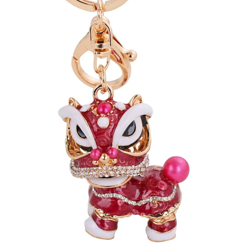 Chinese Cute Lion Dance Alloy Keychain Hanging Decorations