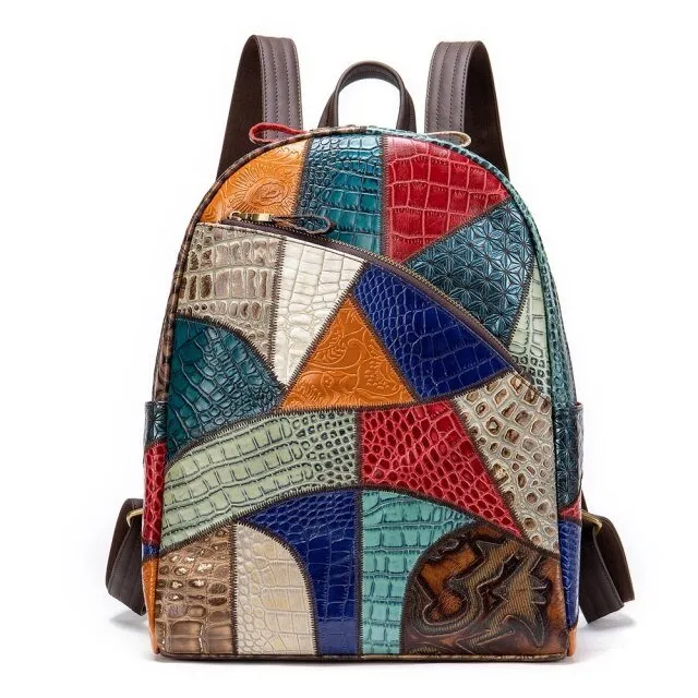 CrocLuxe Exotic Leather Zipper Travel Backpack