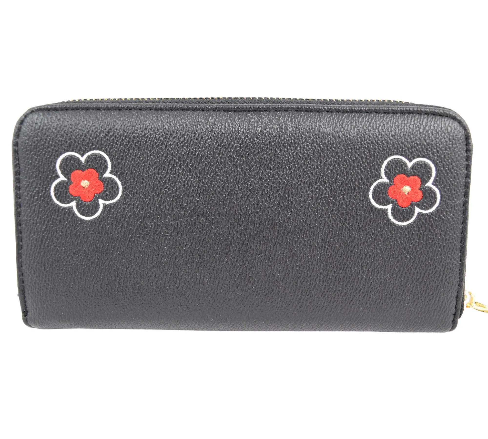 Day of the Dead Flower Sugar Skull Embroidered Zip Around Wallet