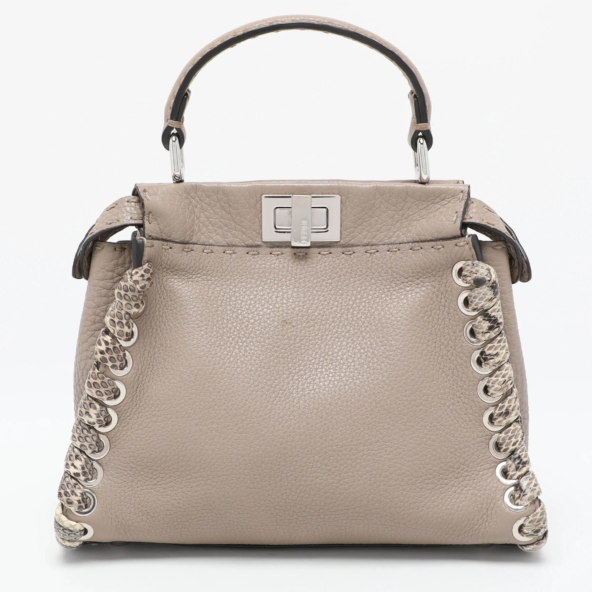 Fendi Beige Selleria Leather Mini Peekaboo Top Handle Bag..