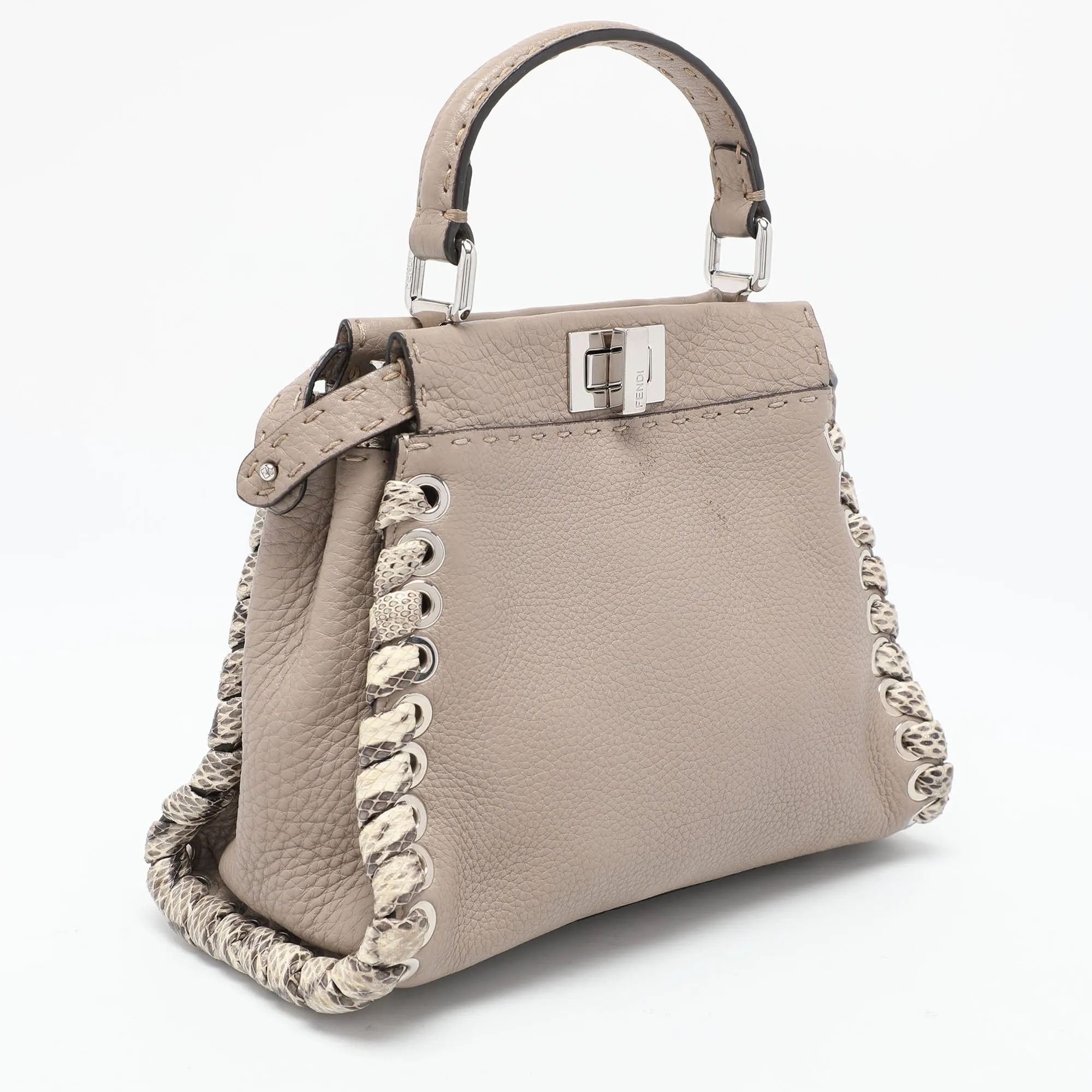 Fendi Beige Selleria Leather Mini Peekaboo Top Handle Bag..