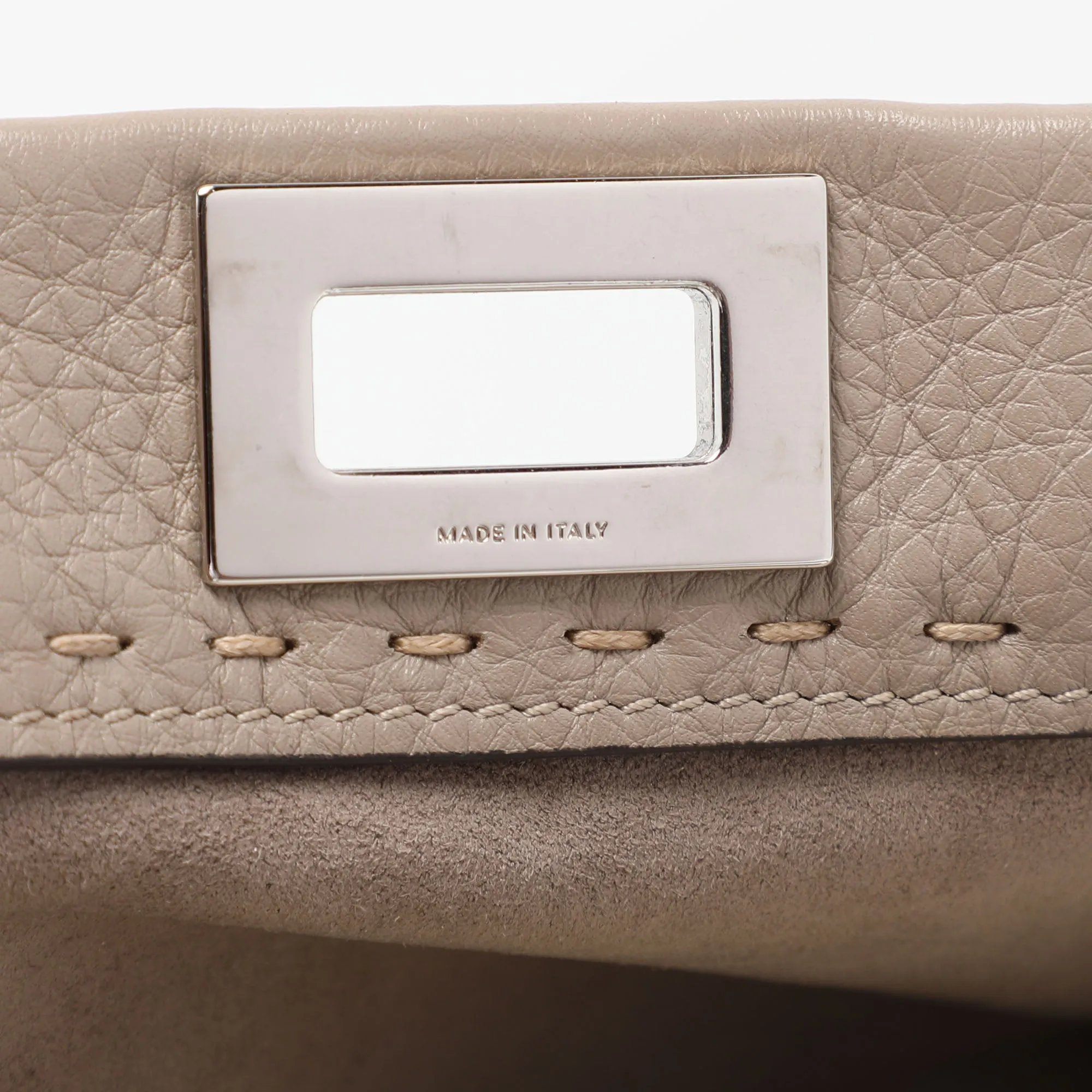 Fendi Beige Selleria Leather Mini Peekaboo Top Handle Bag..