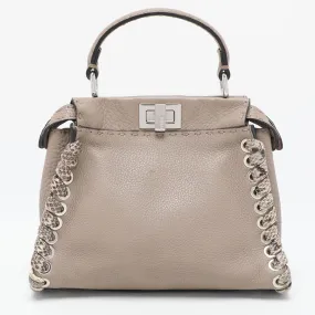 Fendi Beige Selleria Leather Mini Peekaboo Top Handle Bag..