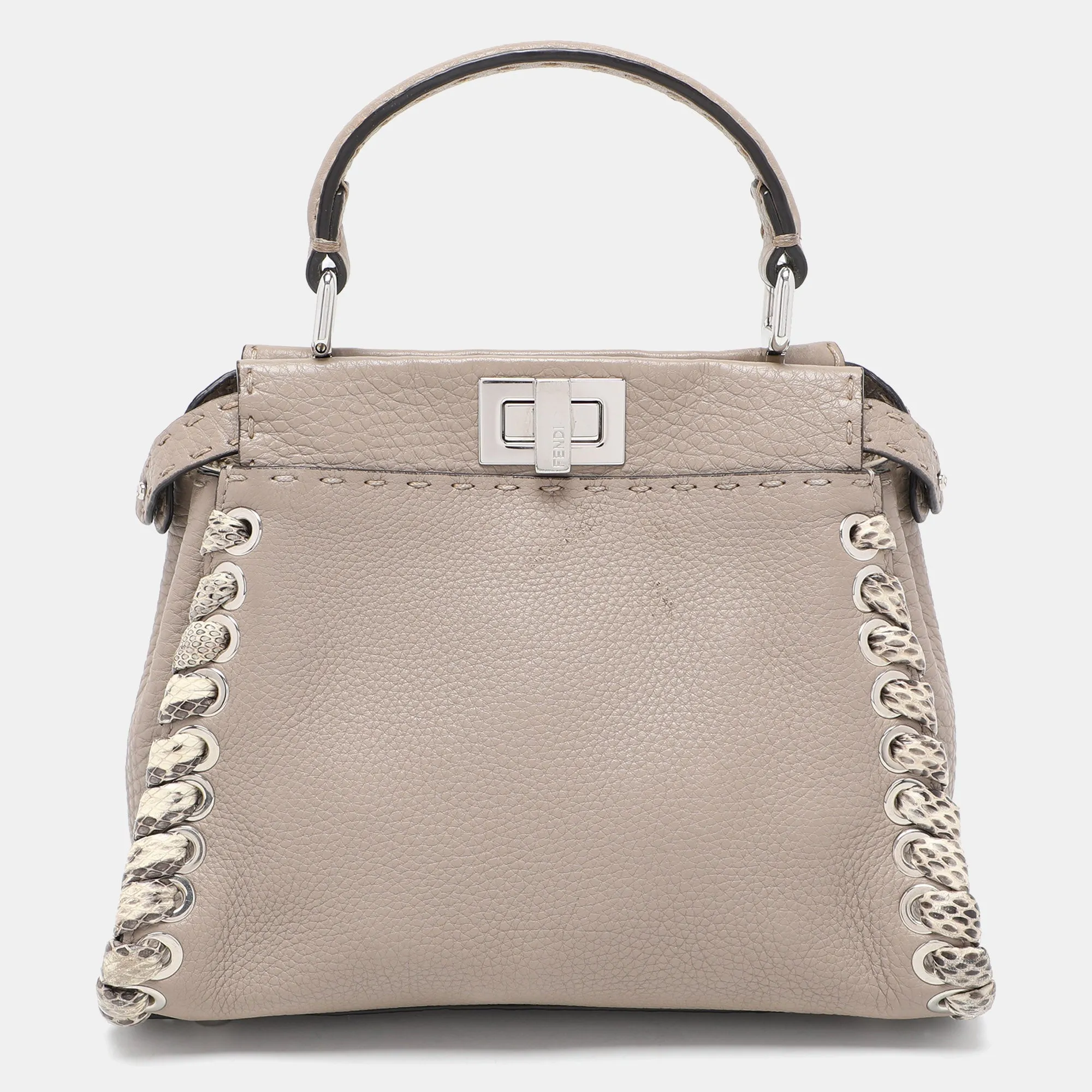 Fendi Beige Selleria Leather Mini Peekaboo Top Handle Bag..