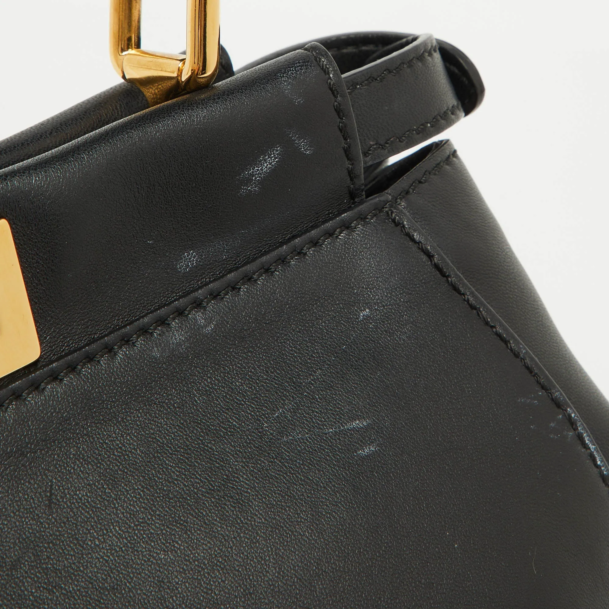 Fendi Black Leather And Calf Hair Studs Mini Peekaboo Top Handle Bag