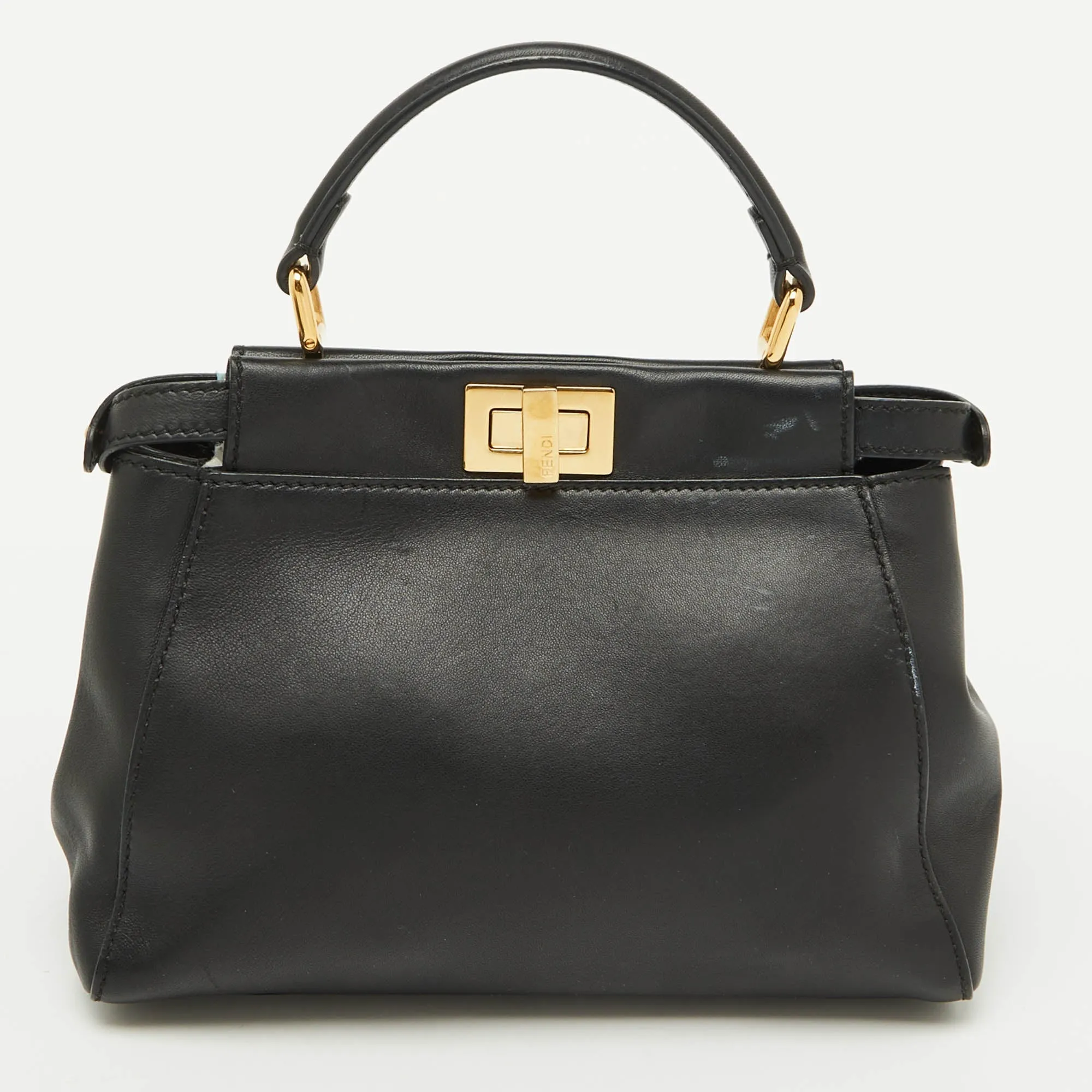 Fendi Black Leather And Calf Hair Studs Mini Peekaboo Top Handle Bag