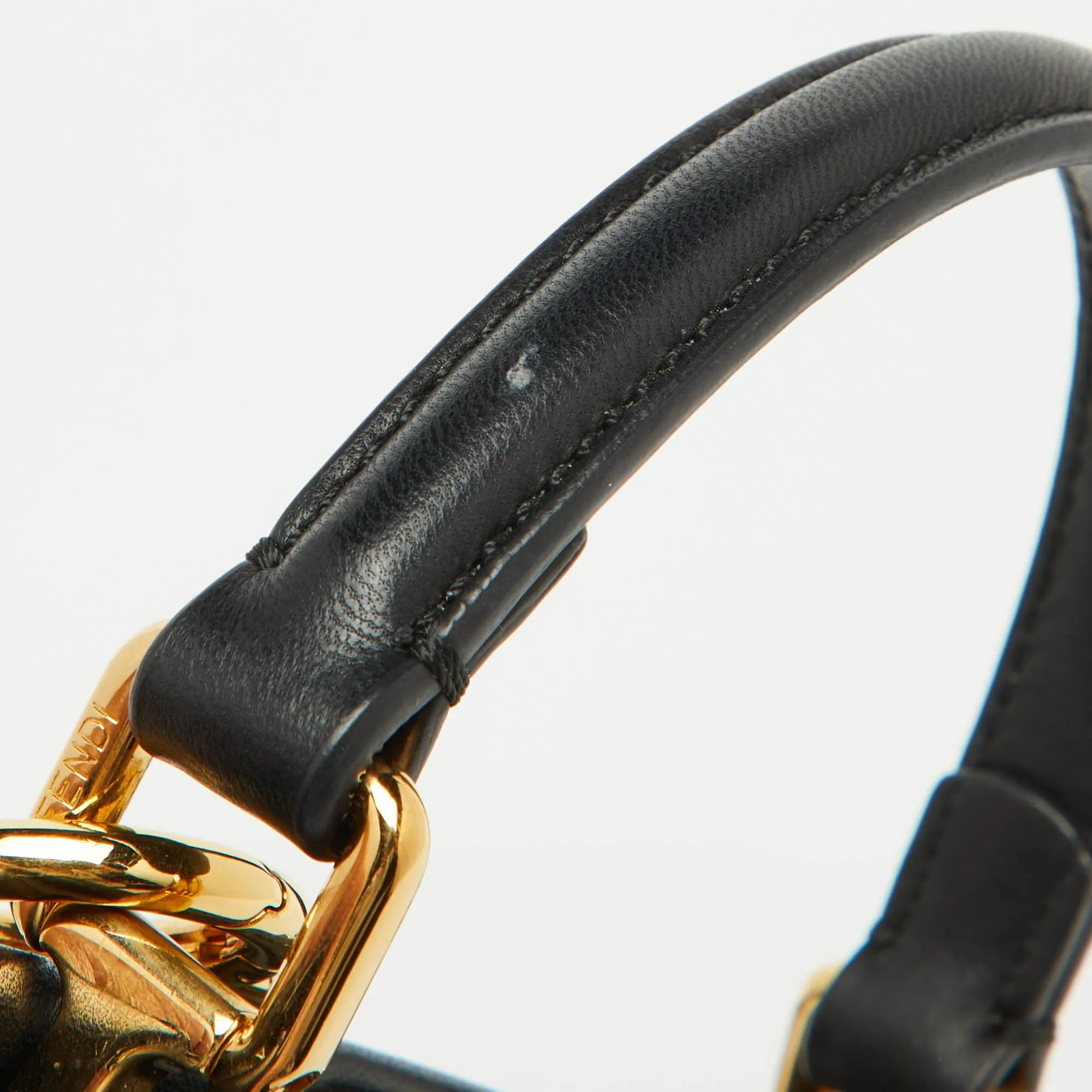 Fendi Black Leather And Calf Hair Studs Mini Peekaboo Top Handle Bag
