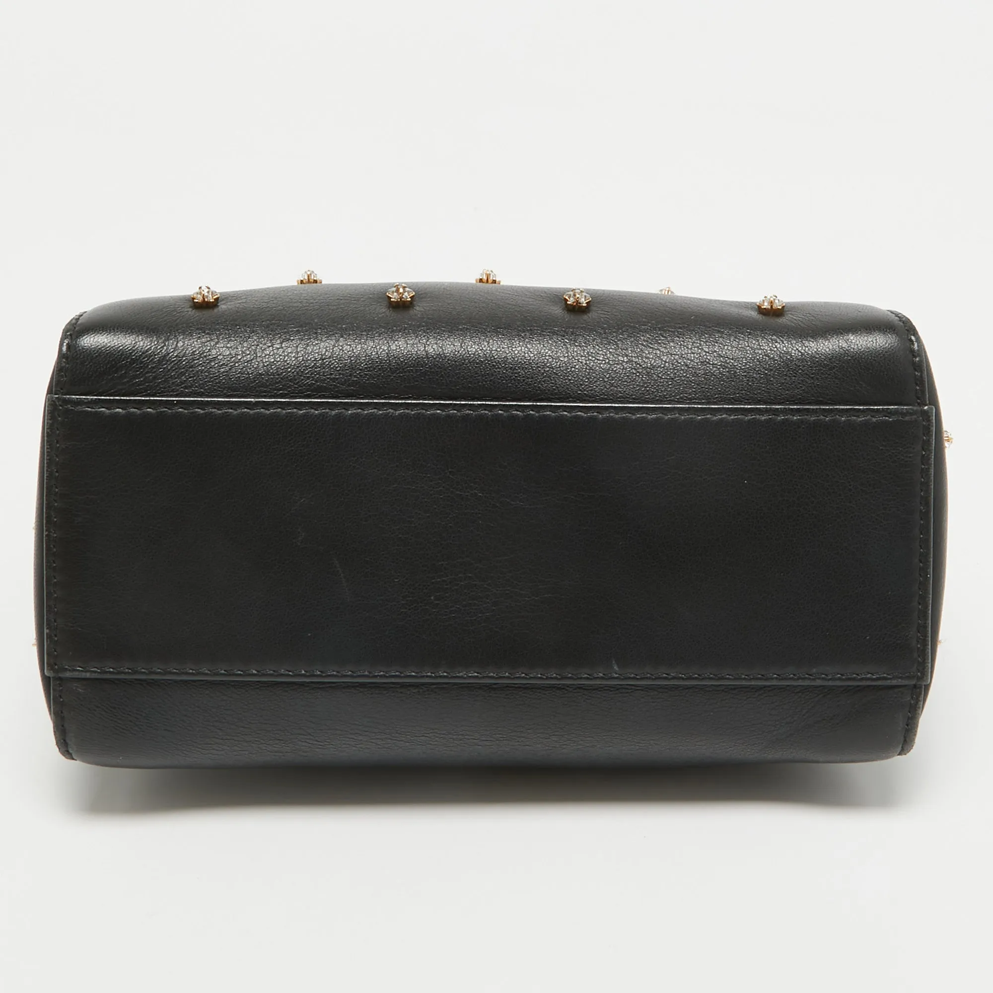 Fendi Black Leather Extra Small Crystal Peekaboo Top Handle Bag