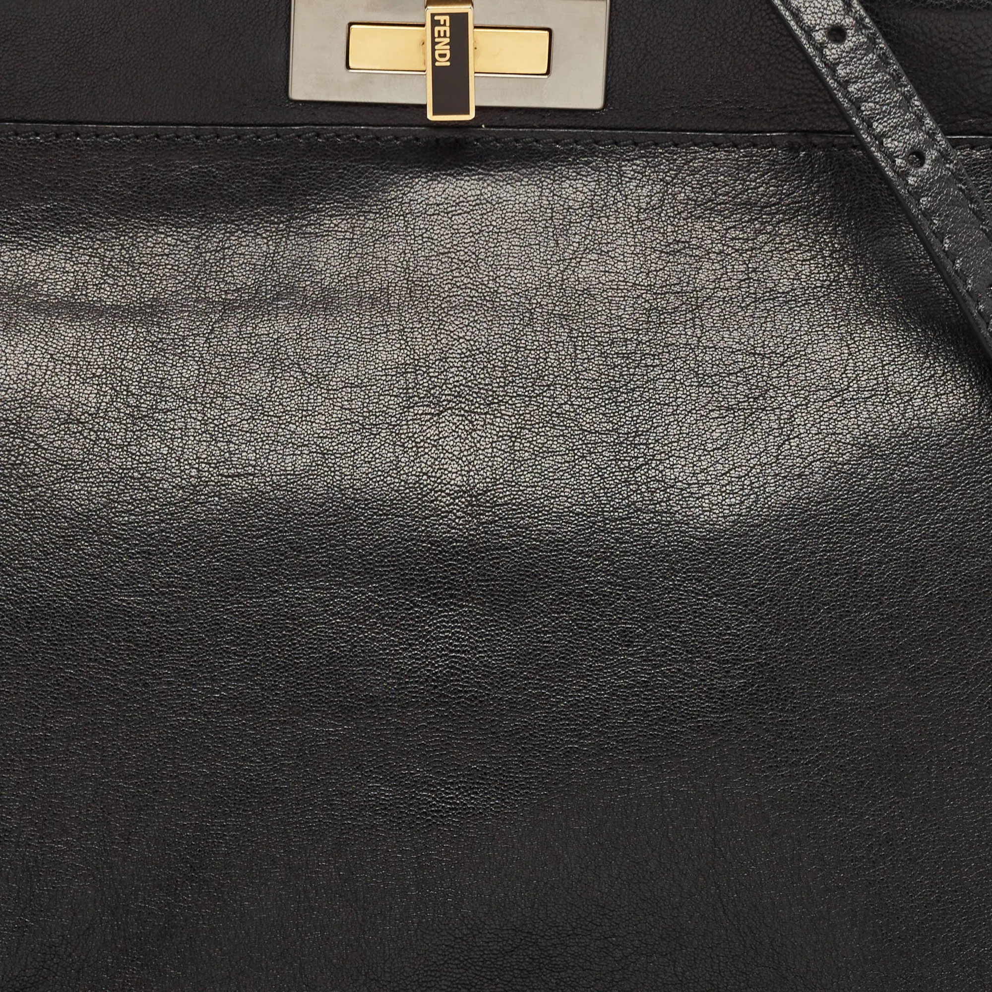 Fendi Black Leather Large Peekaboo Top Handle Bag