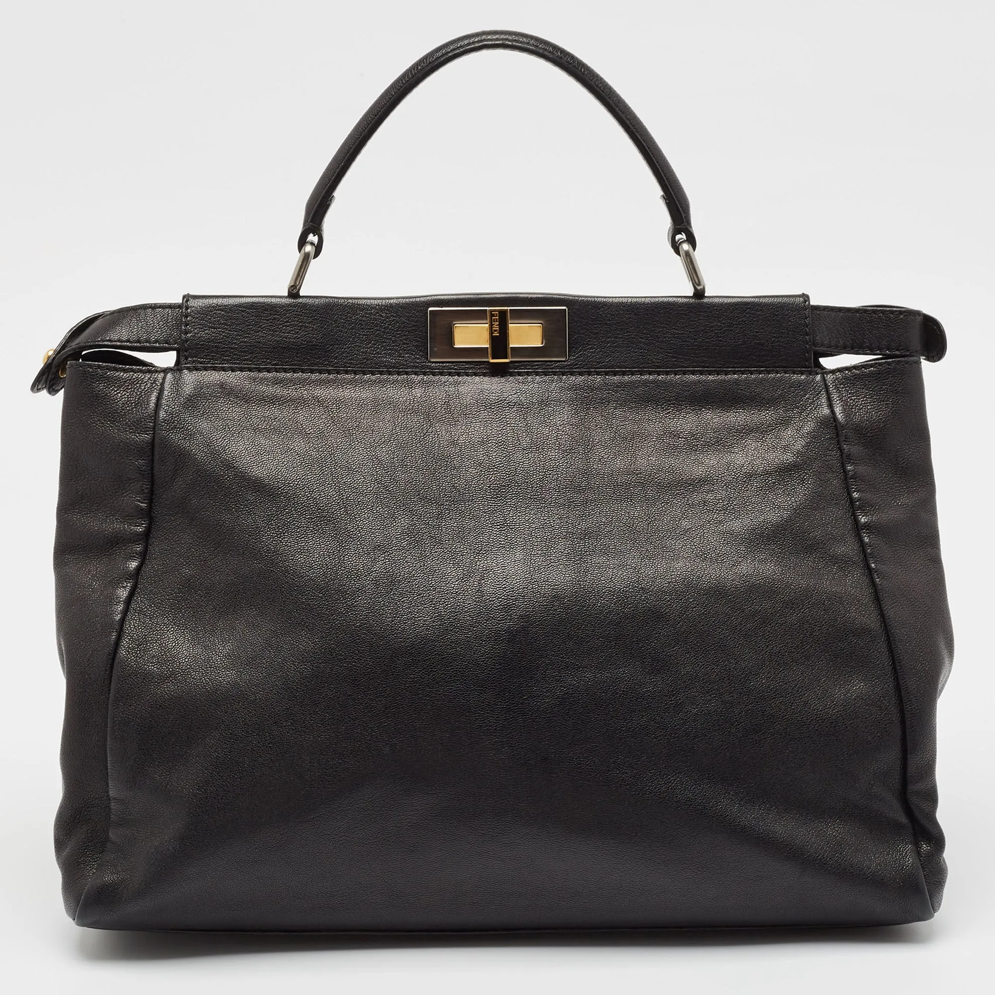 Fendi Black Leather Large Peekaboo Top Handle Bag