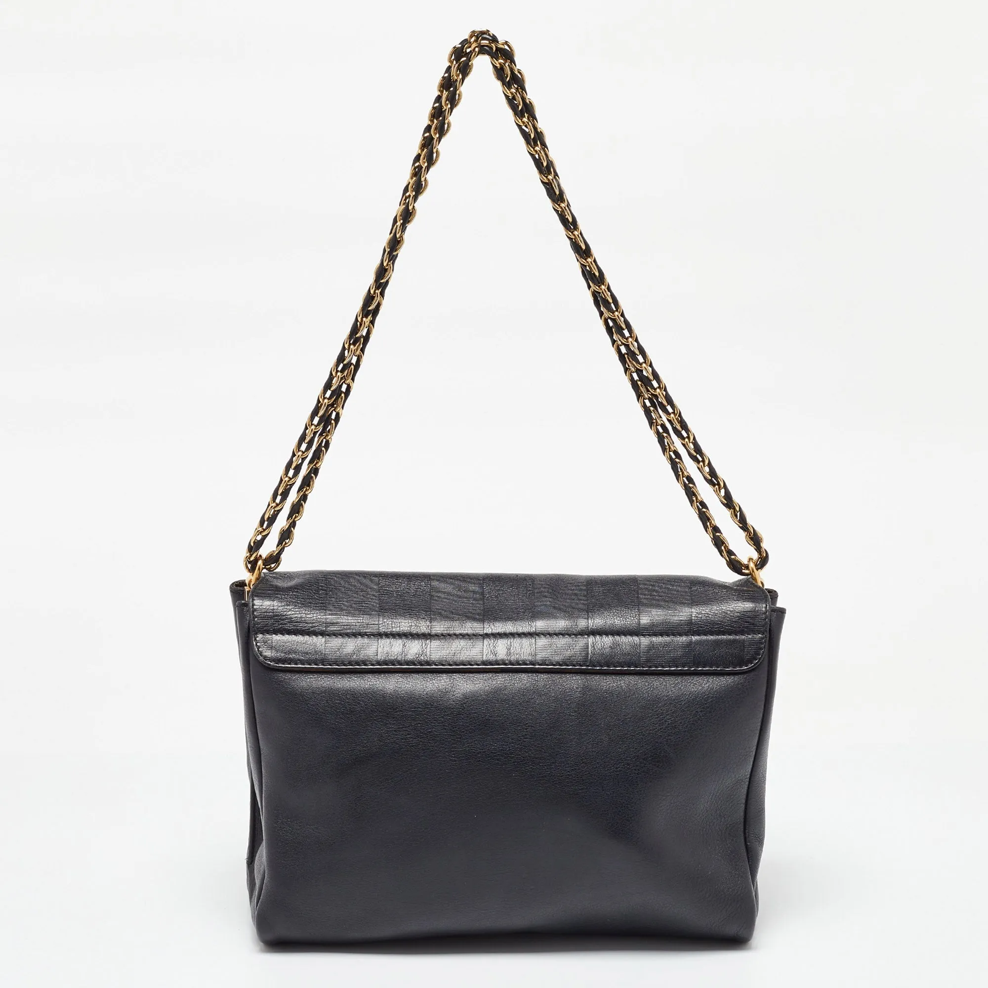 Fendi Black Stripe Embossed Leather Large Claudia Shoulder Bag