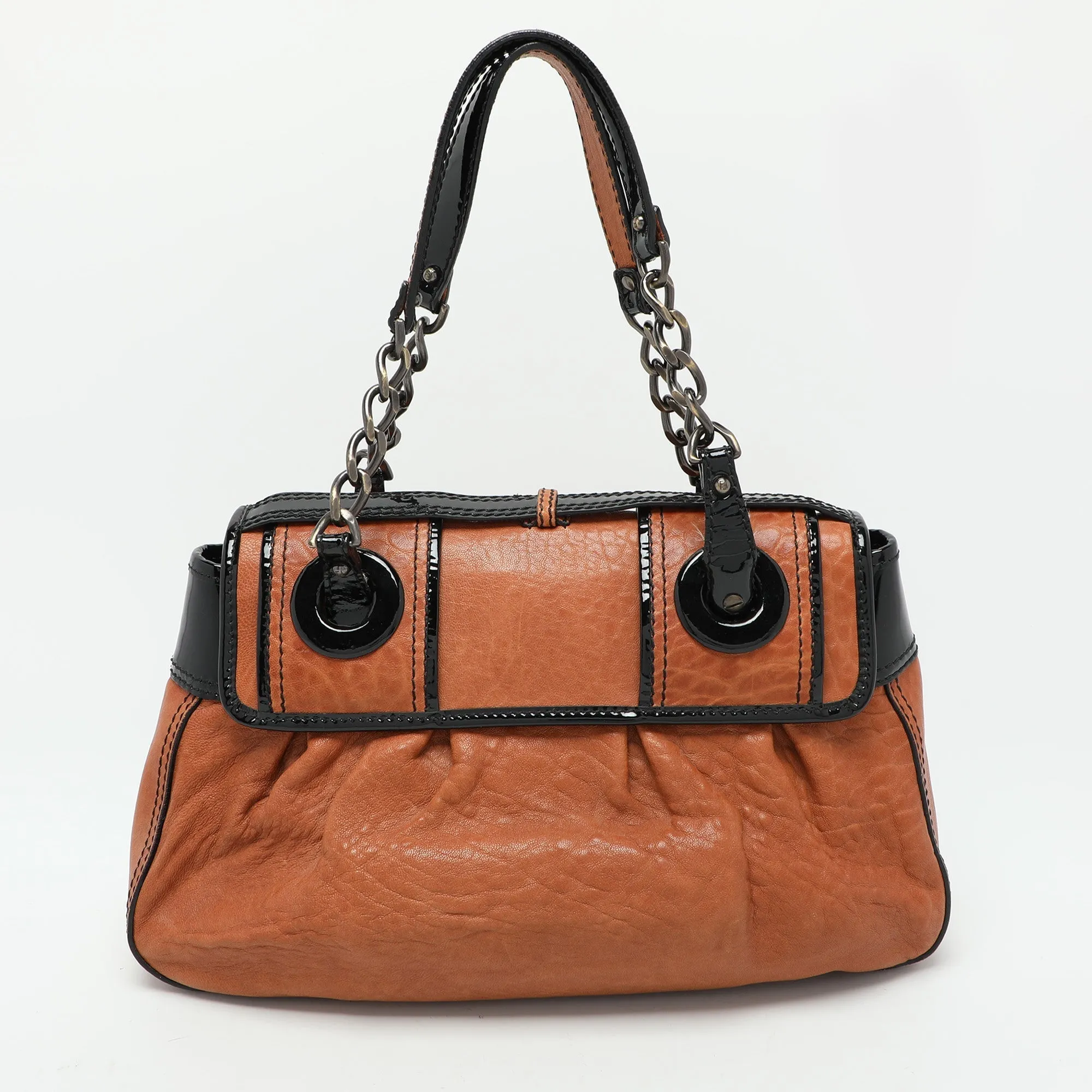 Fendi Black/brown Patent And Leather B Shoulder Bag
