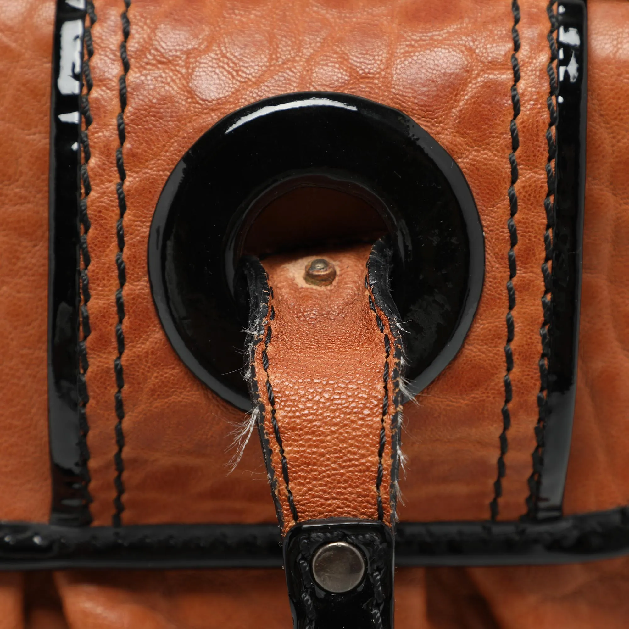 Fendi Black/brown Patent And Leather B Shoulder Bag
