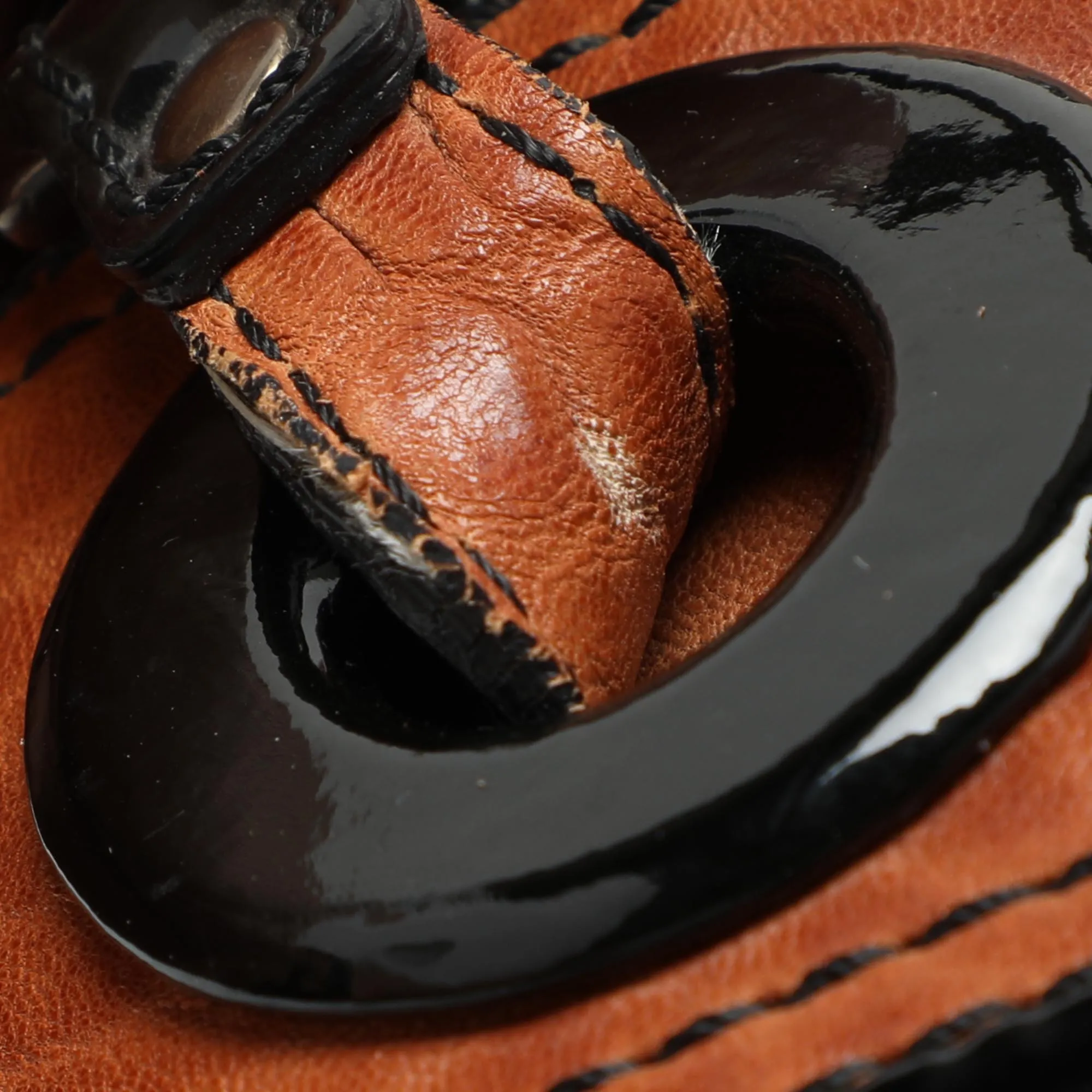 Fendi Black/brown Patent And Leather B Shoulder Bag