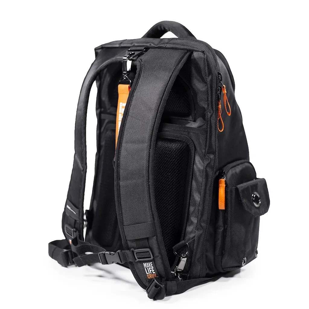 Gruv Club Bag Stealth Elite - Flight Smart Tech Backpack (Triple Black, Leather Trim)