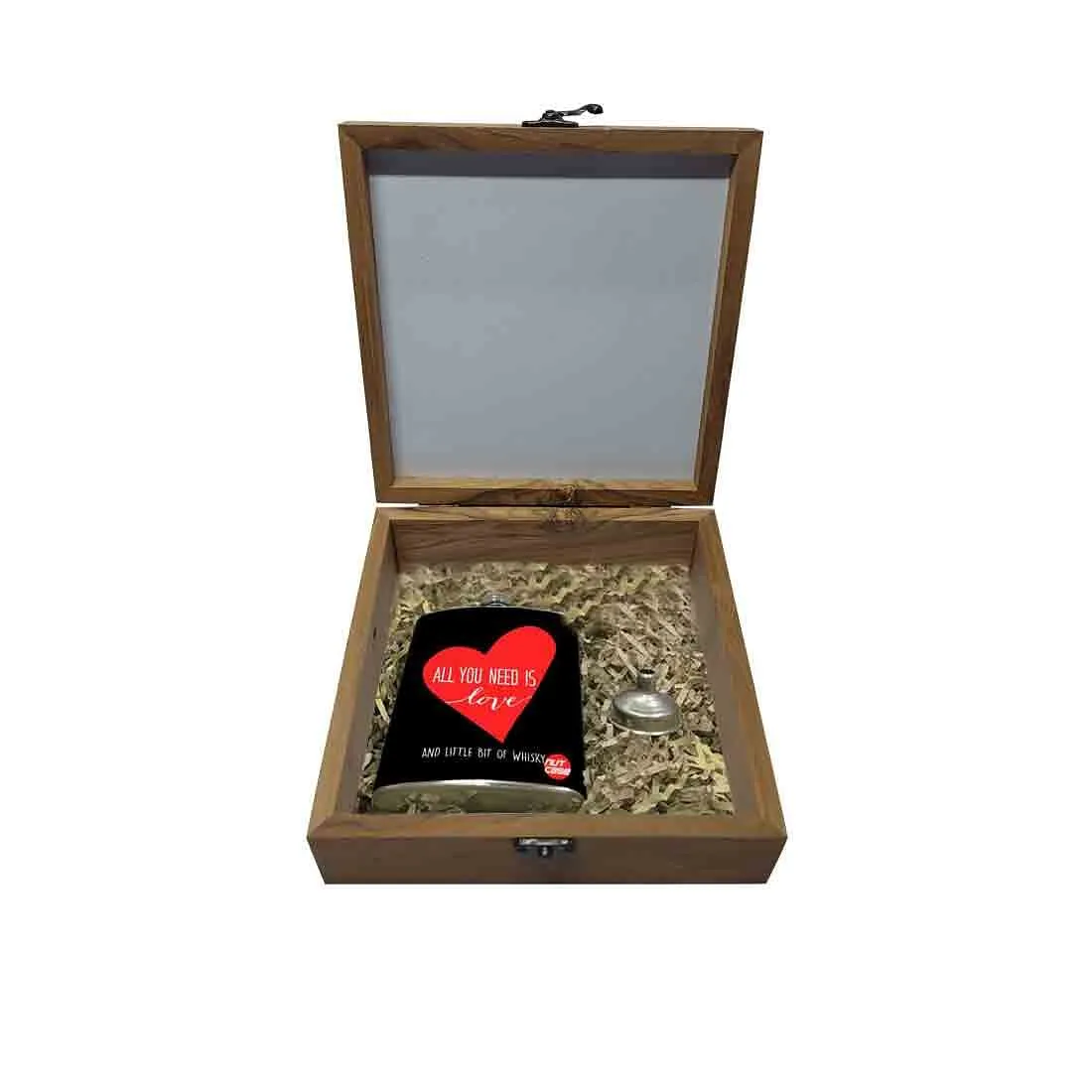Hip Flask Gift Box -All You Need is Love Black