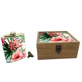 Hip Flask Gift Box -Hip Flask For Women - Hibiscus Leaves
