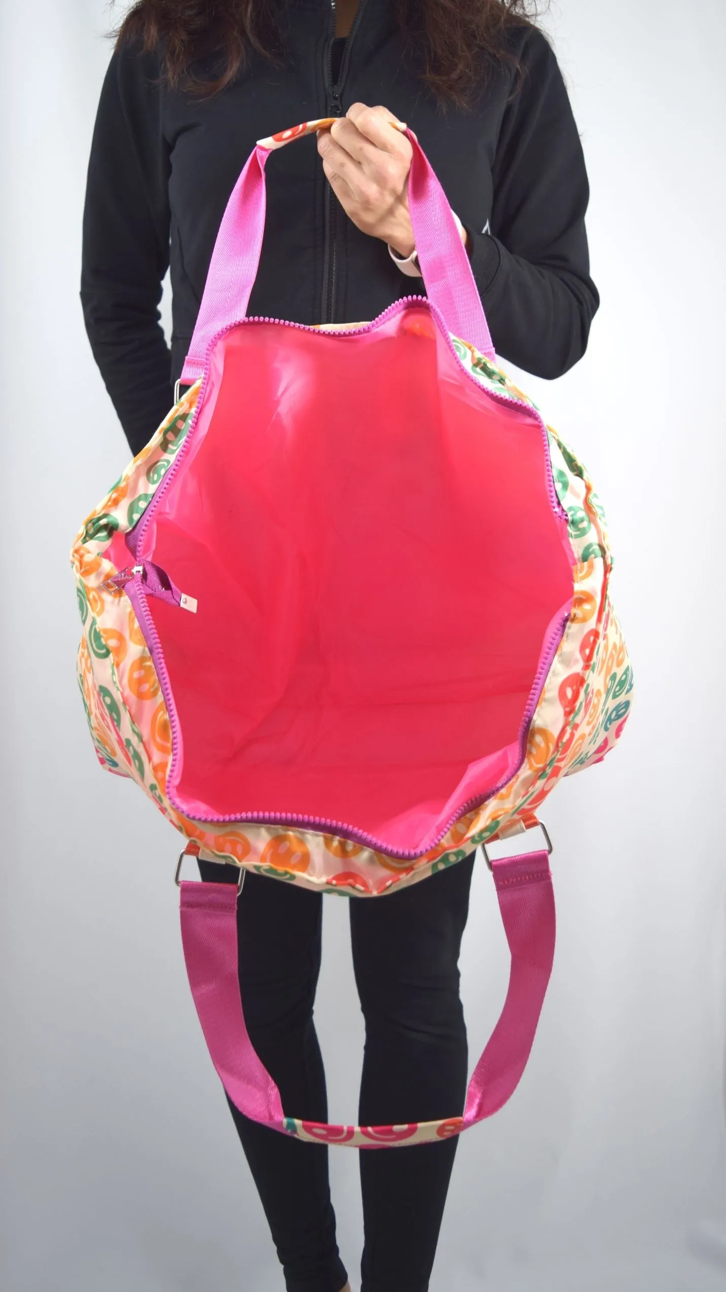 Katydid Boho Colorful Happy Face Smile All Over Large Travel Tote Bag