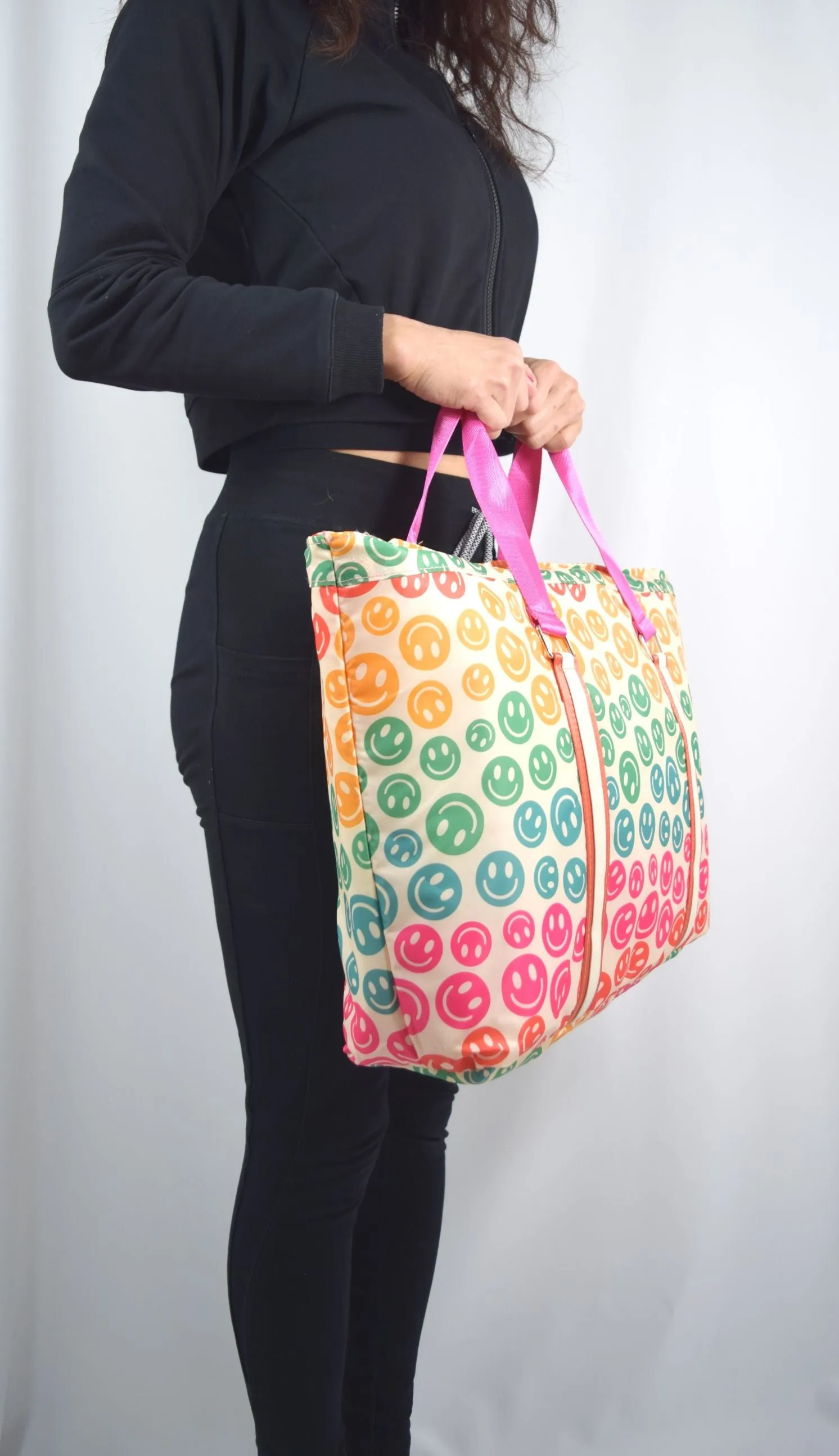 Katydid Boho Colorful Happy Face Smile All Over Large Travel Tote Bag