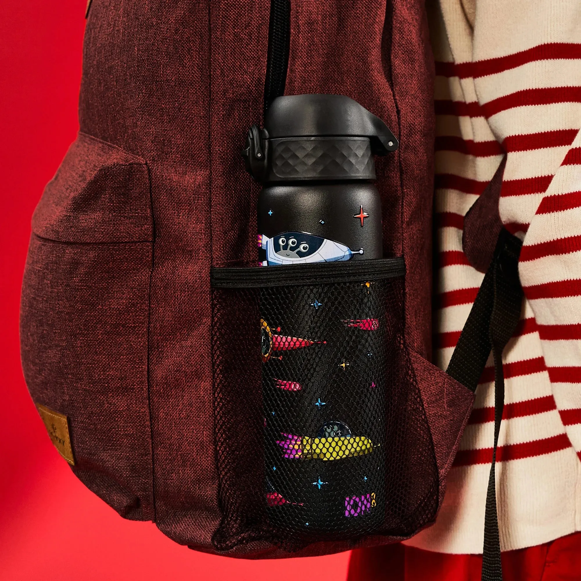 Leak Proof Slim Water Bottle, Stainless Steel, Spaceships, 600ml (20oz)
