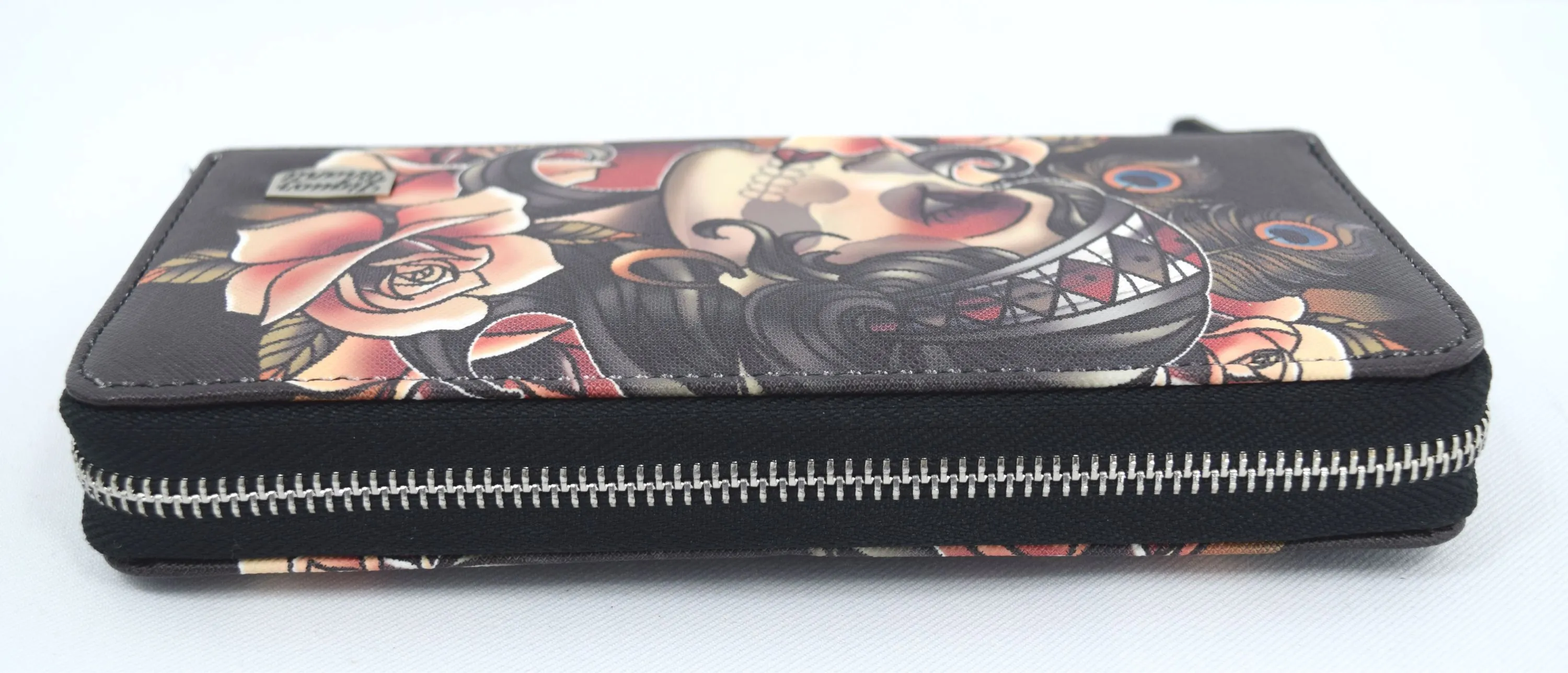 Liquorbrand Gypsy Rose Tattoo Sugar Skull Zip Around Clutch Wallet