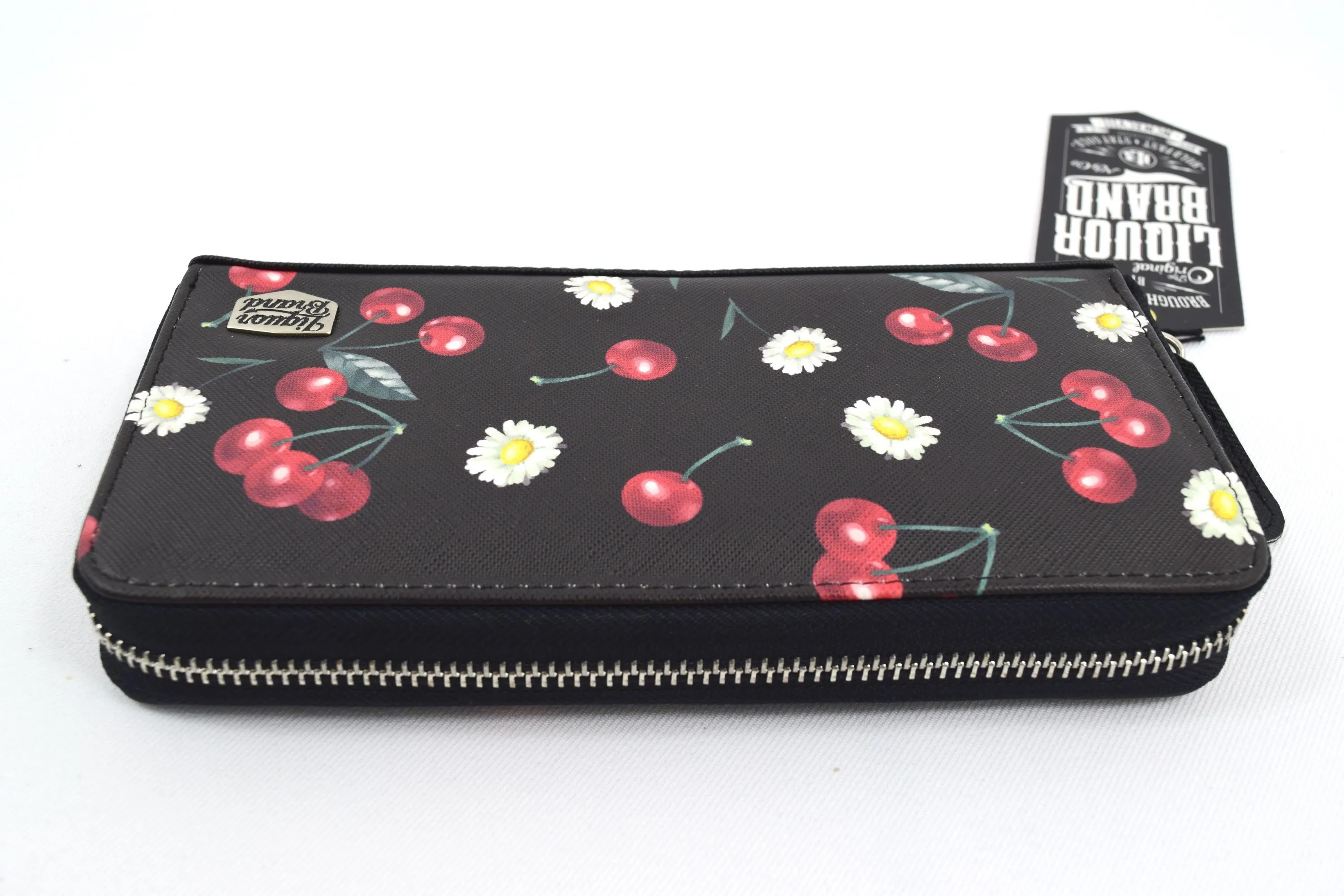 Liquorbrand Pinup Retro Cherry Daisy Zip Around clutch wallet
