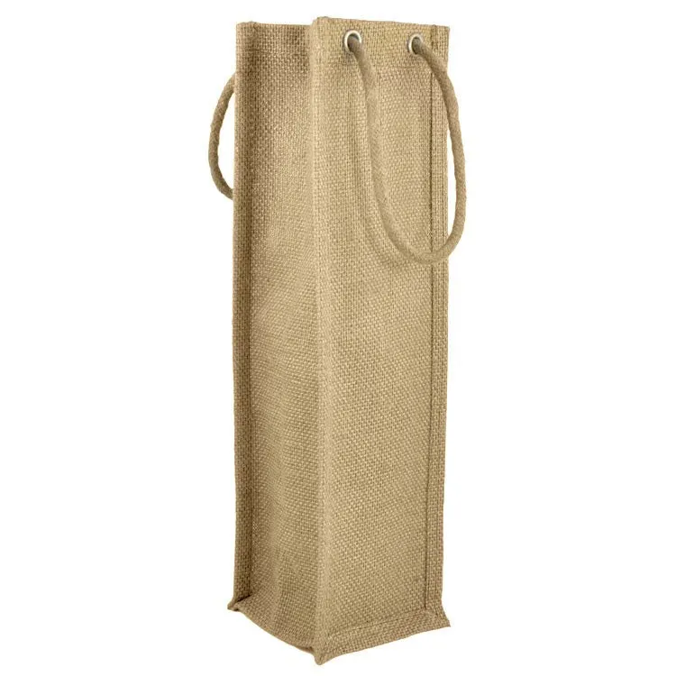 Natural Jute Wine Tote With Dividers, Single Bottle Holder