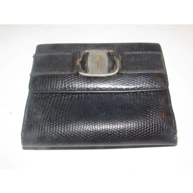 Salvatore Ferragamo Blue Textured Leather Vintage Wallet