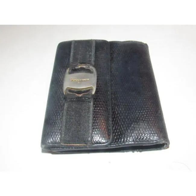 Salvatore Ferragamo Blue Textured Leather Vintage Wallet