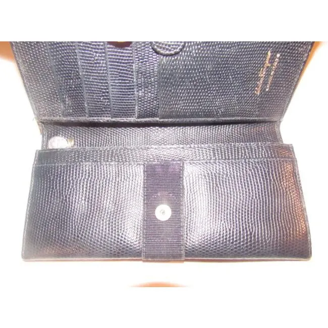 Salvatore Ferragamo Navy Blue Textured Leather Vintage Vara Bi Fold Wallet