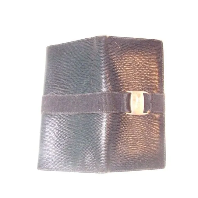 Salvatore Ferragamo Navy Blue Textured Leather Vintage Vara Bi Fold Wallet