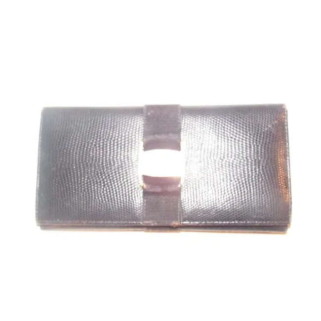 Salvatore Ferragamo Navy Blue Textured Leather Vintage Vara Bi Fold Wallet
