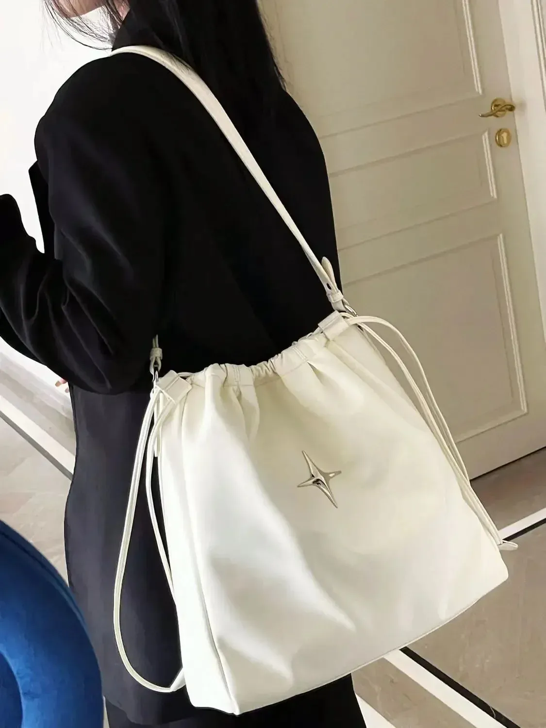 UAKISS  - Korean 2024 New Cross Star Large Capacity Shoulder Bag for Women Lazy Commuter Versatile Fashion Drawstring Student Backpacks