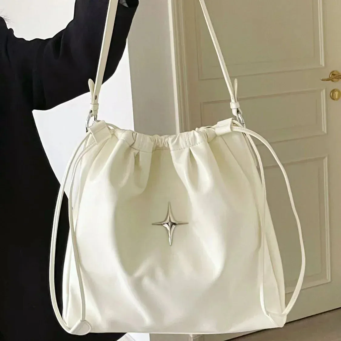 UAKISS  - Korean 2024 New Cross Star Large Capacity Shoulder Bag for Women Lazy Commuter Versatile Fashion Drawstring Student Backpacks