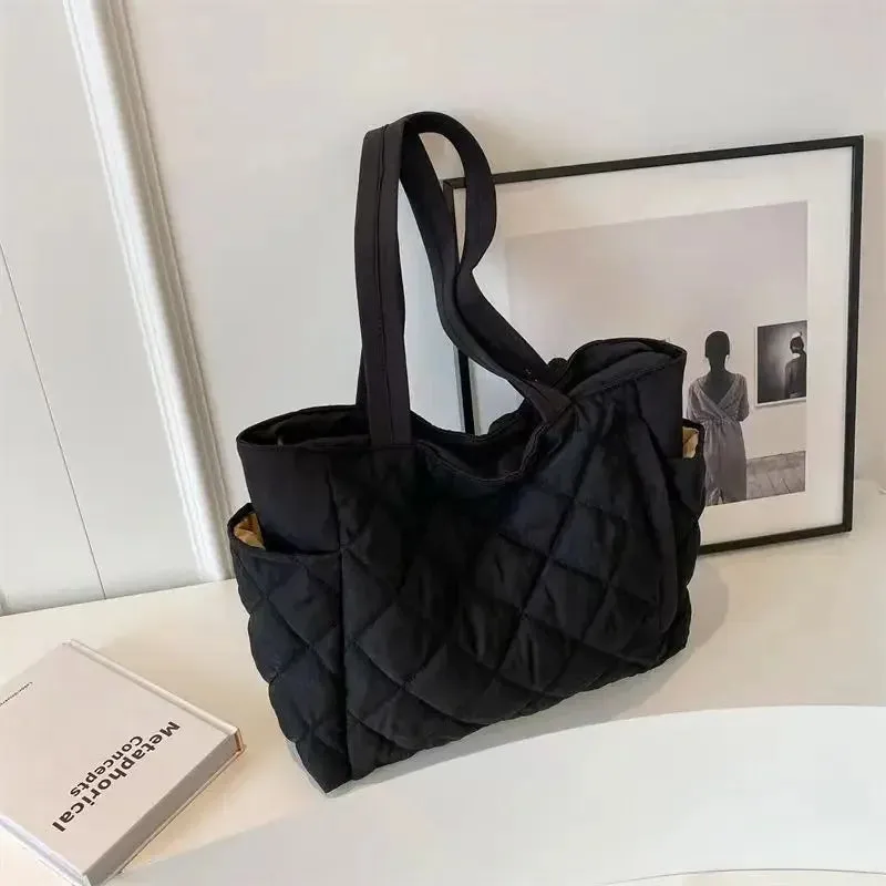 UAKISS  -  New Autumn/Winter Backpack Women's Lingge Large Capacity One Shoulder Casual Versatile Handbag Solid Color Commuter Tote Bag