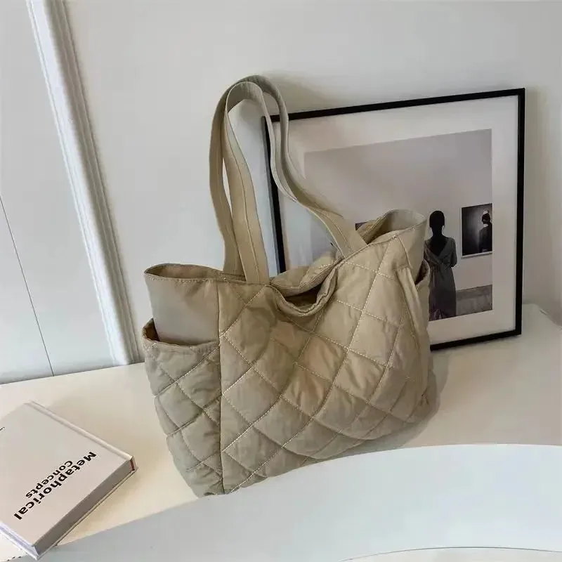 UAKISS  -  New Autumn/Winter Backpack Women's Lingge Large Capacity One Shoulder Casual Versatile Handbag Solid Color Commuter Tote Bag