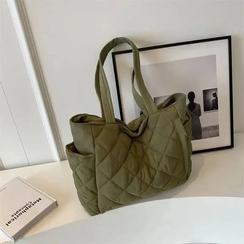 UAKISS  -  New Autumn/Winter Backpack Women's Lingge Large Capacity One Shoulder Casual Versatile Handbag Solid Color Commuter Tote Bag