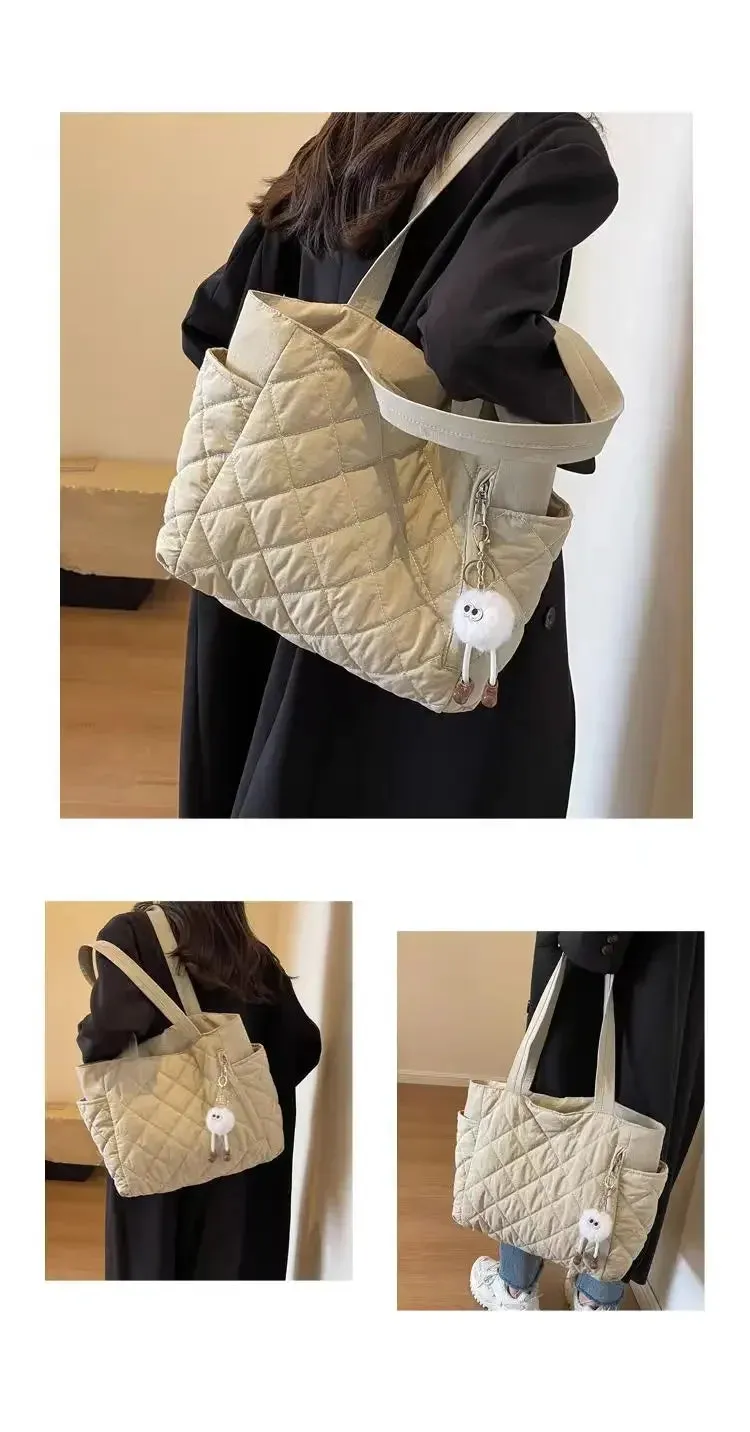 UAKISS  -  New Autumn/Winter Backpack Women's Lingge Large Capacity One Shoulder Casual Versatile Handbag Solid Color Commuter Tote Bag